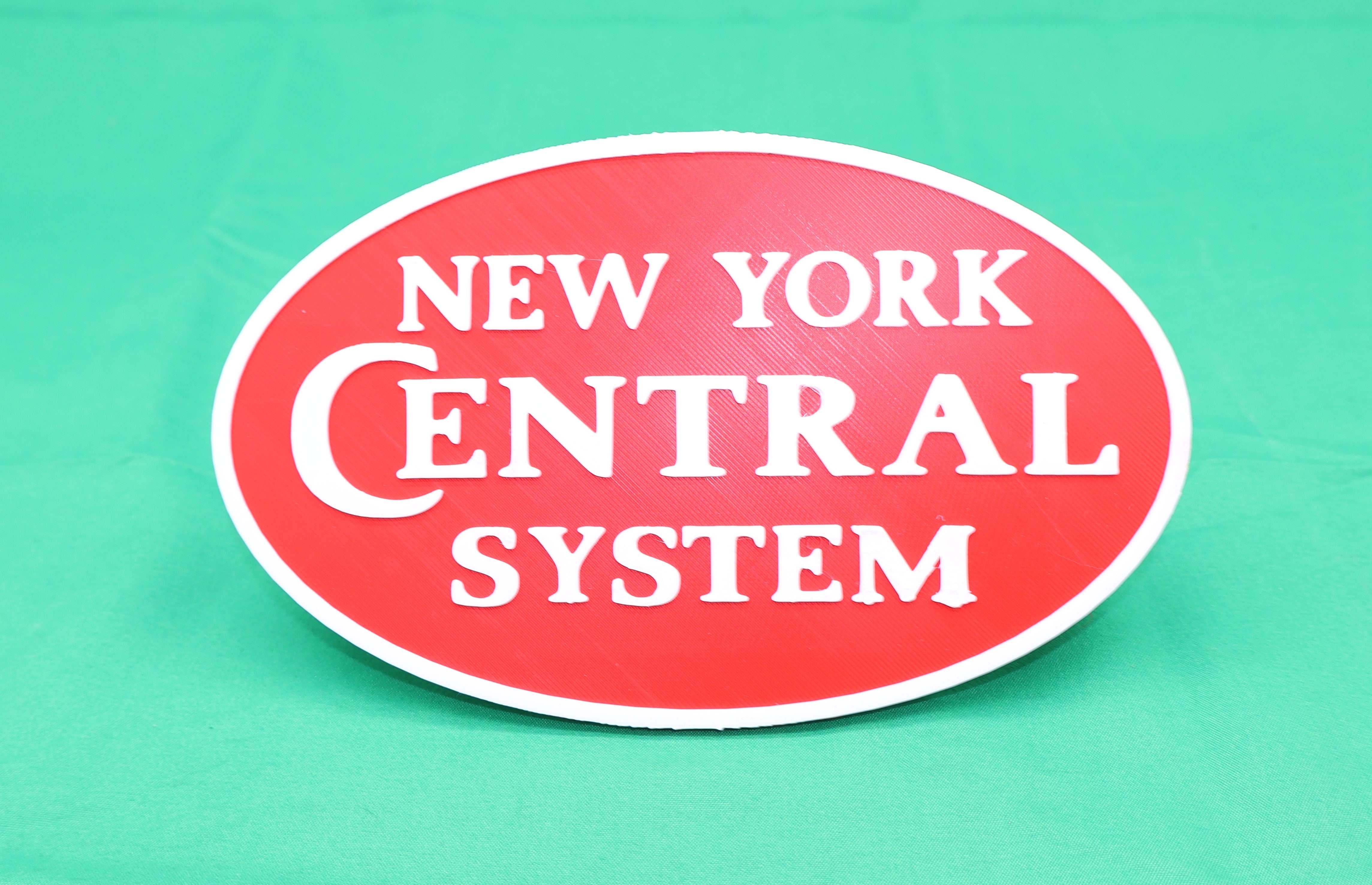 Trackside 3D #61 - 3D Printed Railroad Signs "New York Central System" (Red Round)