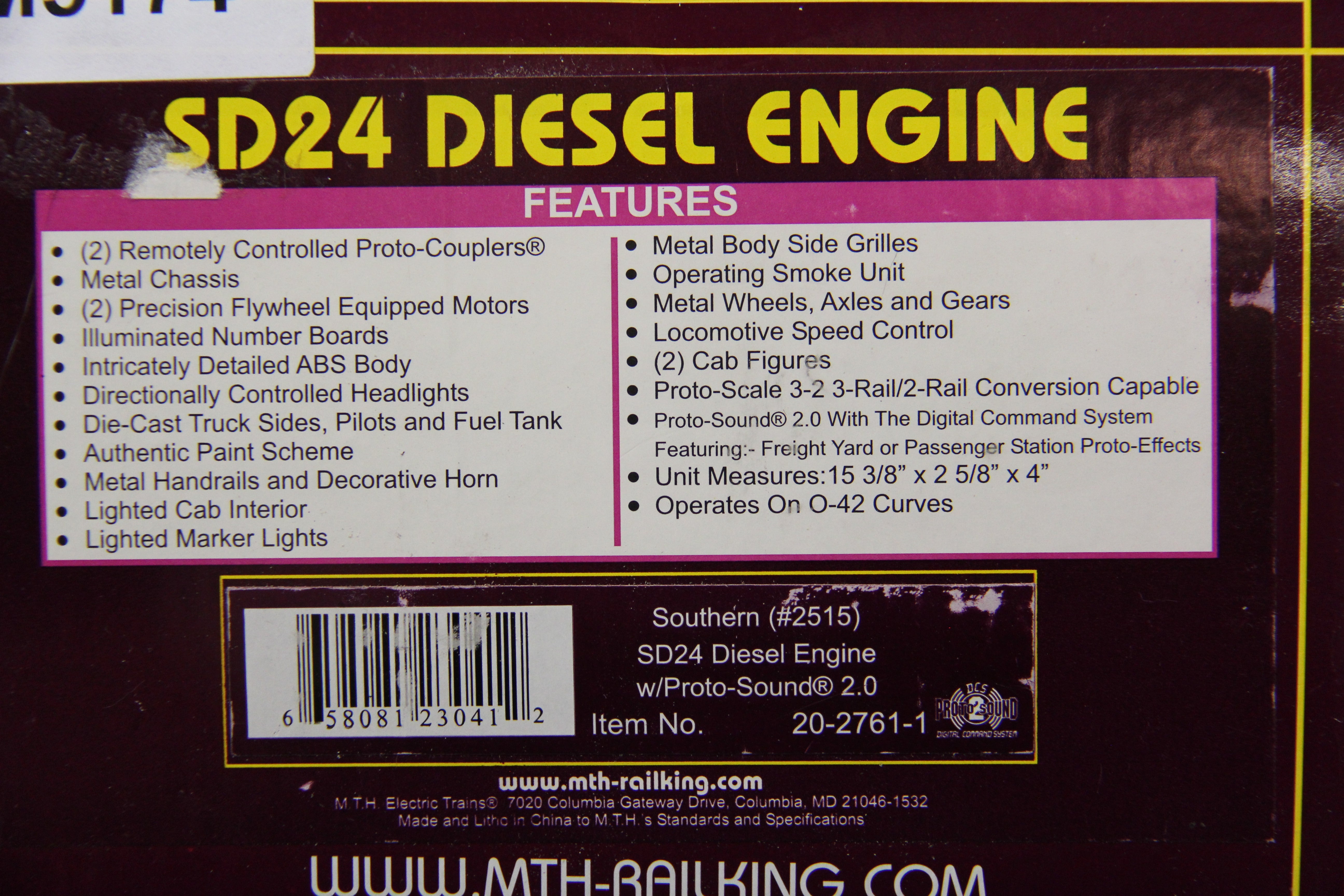 MTH 20-2761-1 Southern #2515 SD24 Diesel Engine-Second hand-M5174