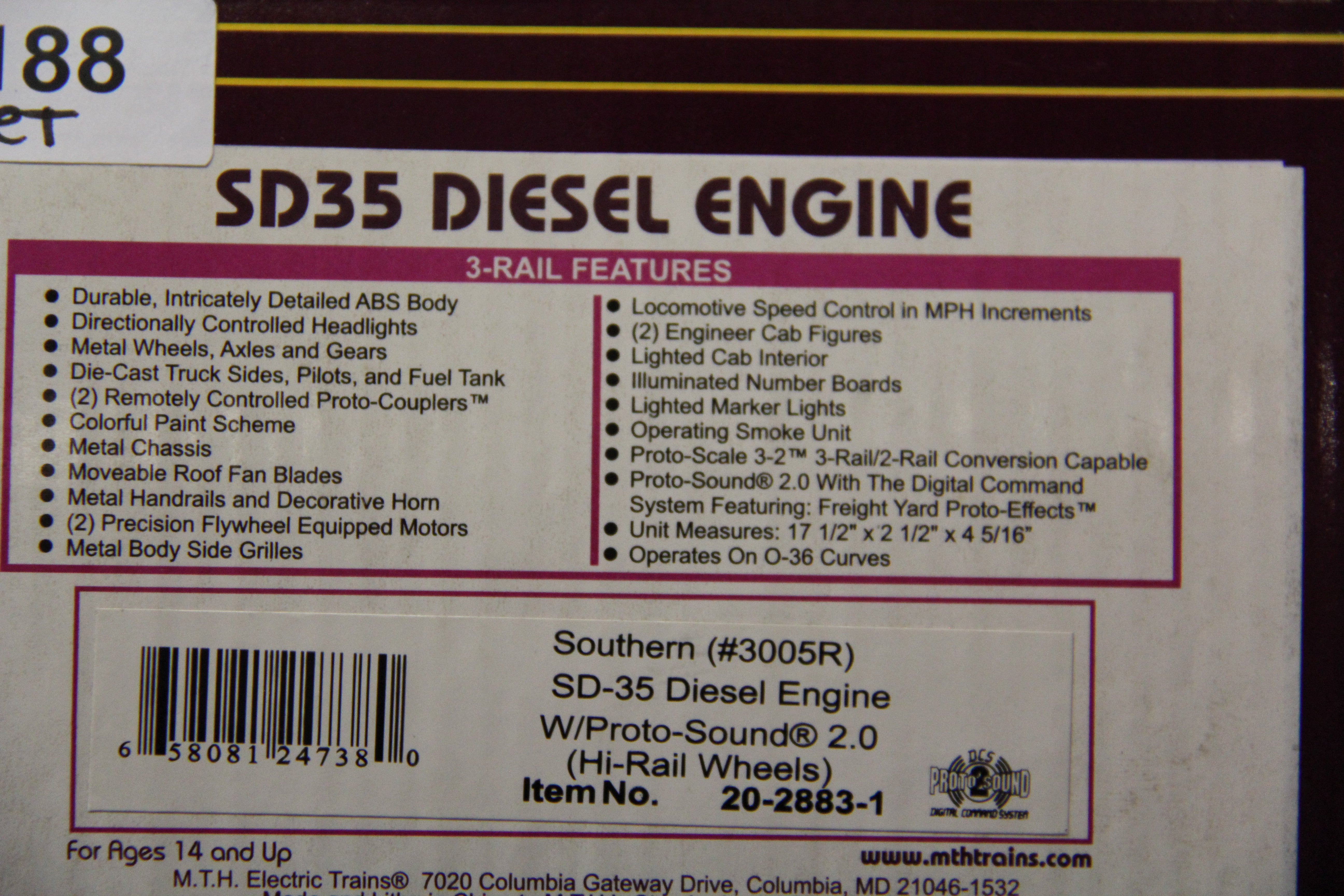 MTH 20-2883-1,-3  Southern #3005R  SD-35 Powered & Non-Powered #3058L Diesel Engine Set -Second hand-M5188