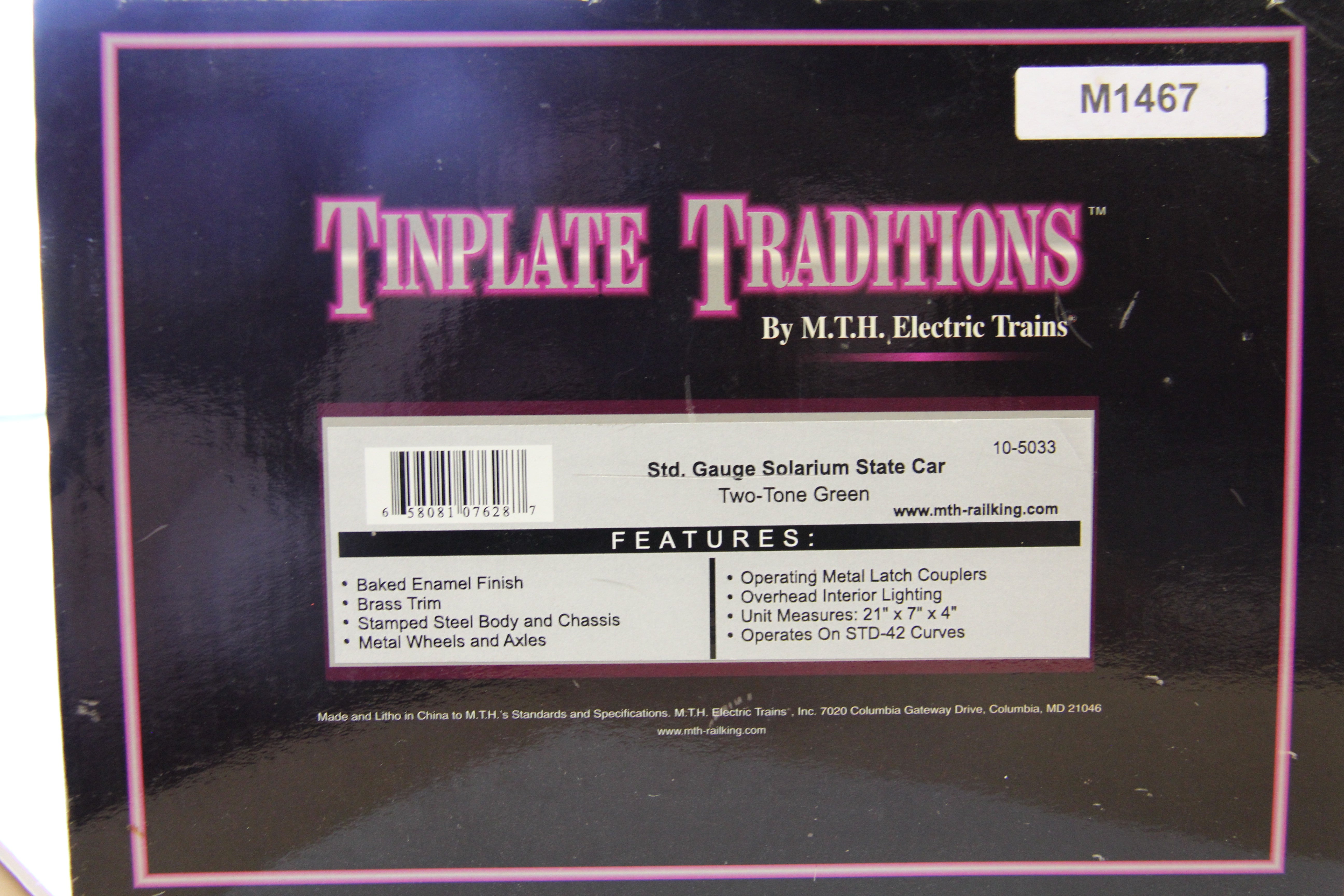 MTH 10-5033 Tinplate Traditions Standard Gauge Solarium State Car-Two Tone Green-Second hand-M1467B