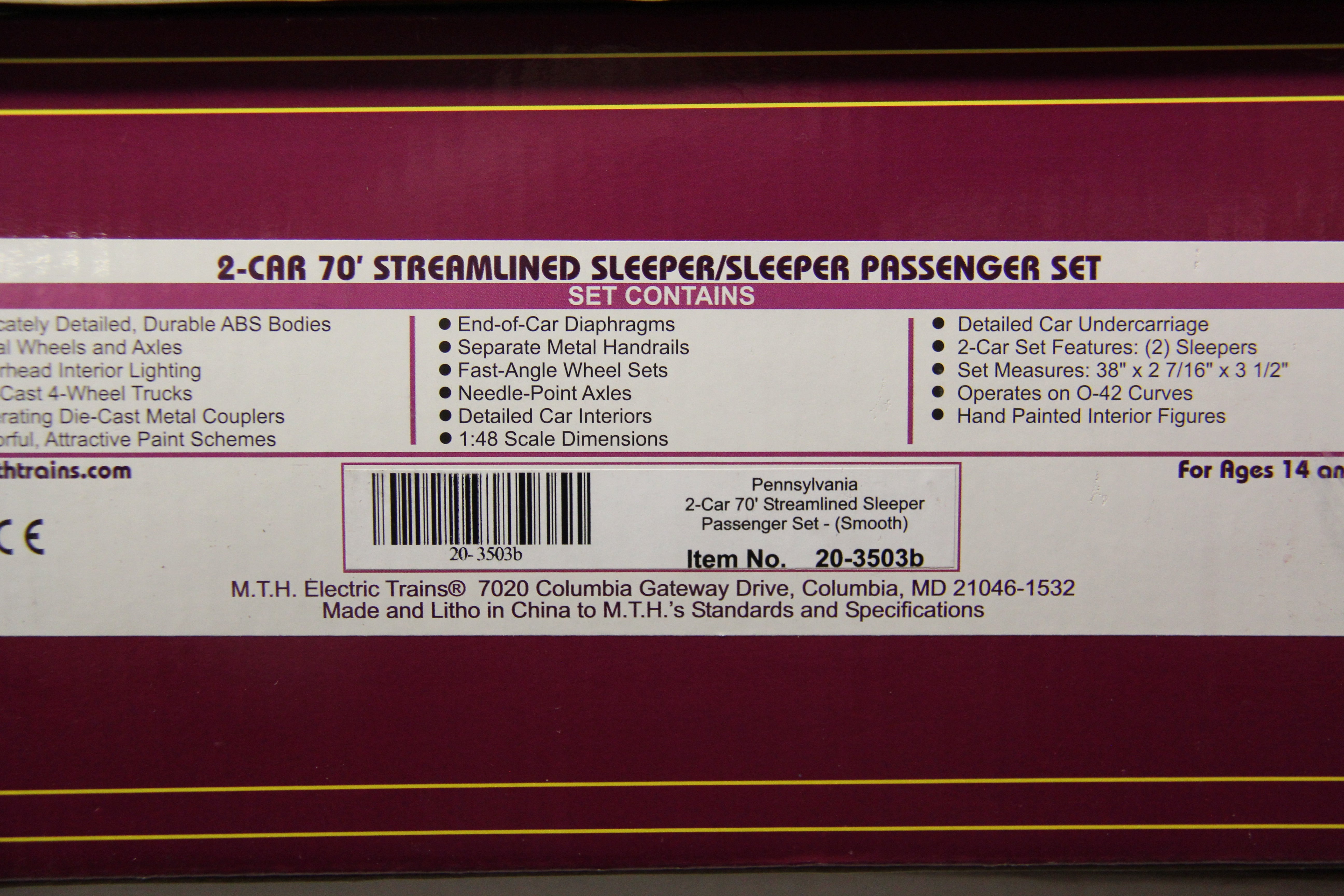 MTH 20-3503a & 20-3503b Pennsylvania 2 Car 70' Streamlined RPO/ Observation Passenger Set (Smooth)-4 Car Set-Second hand-M5223