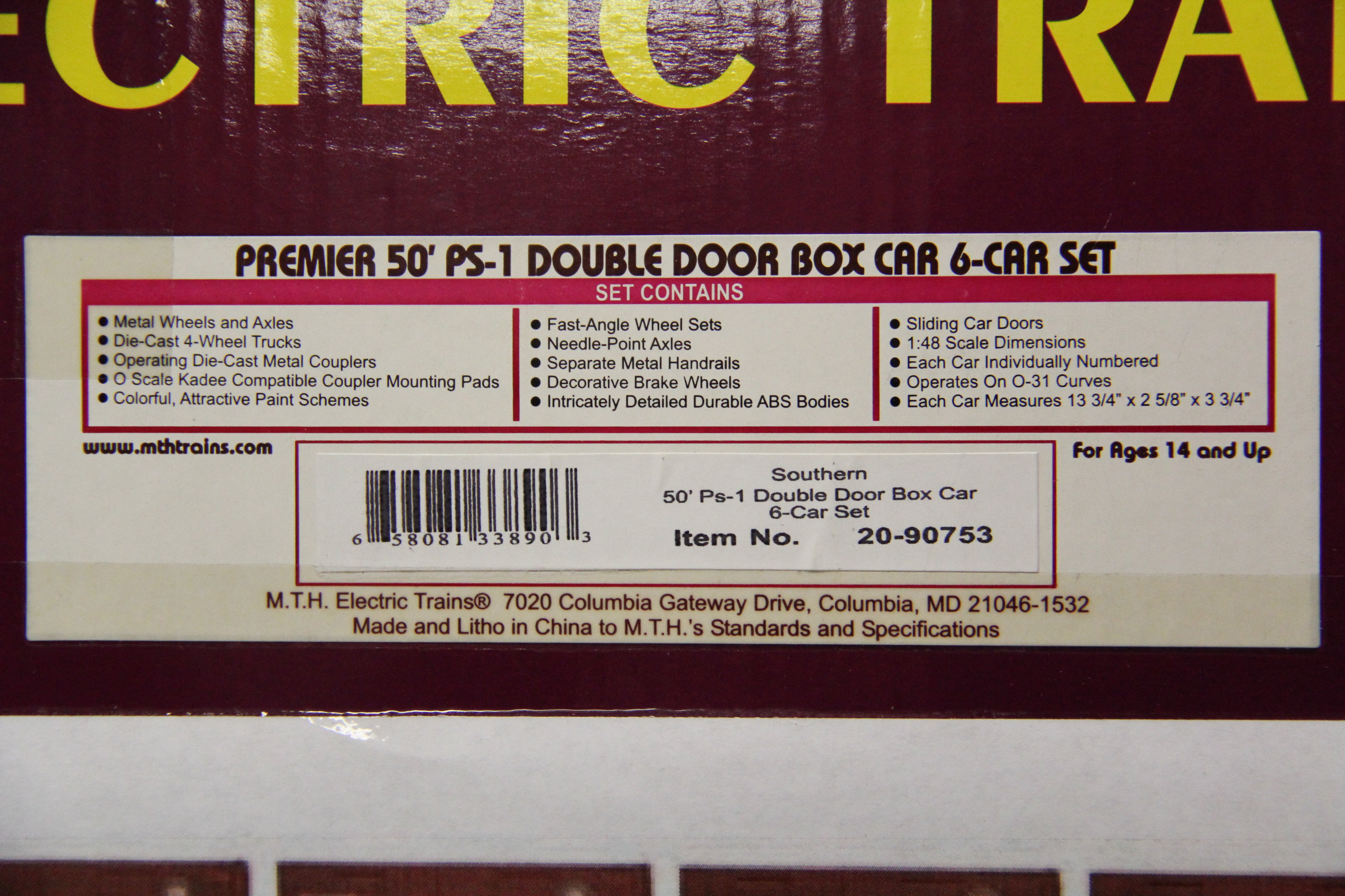 MTH 20-90753 Southern 50' Ps-1 Double Door Box Car 6 Car Set-Second hand-M5224