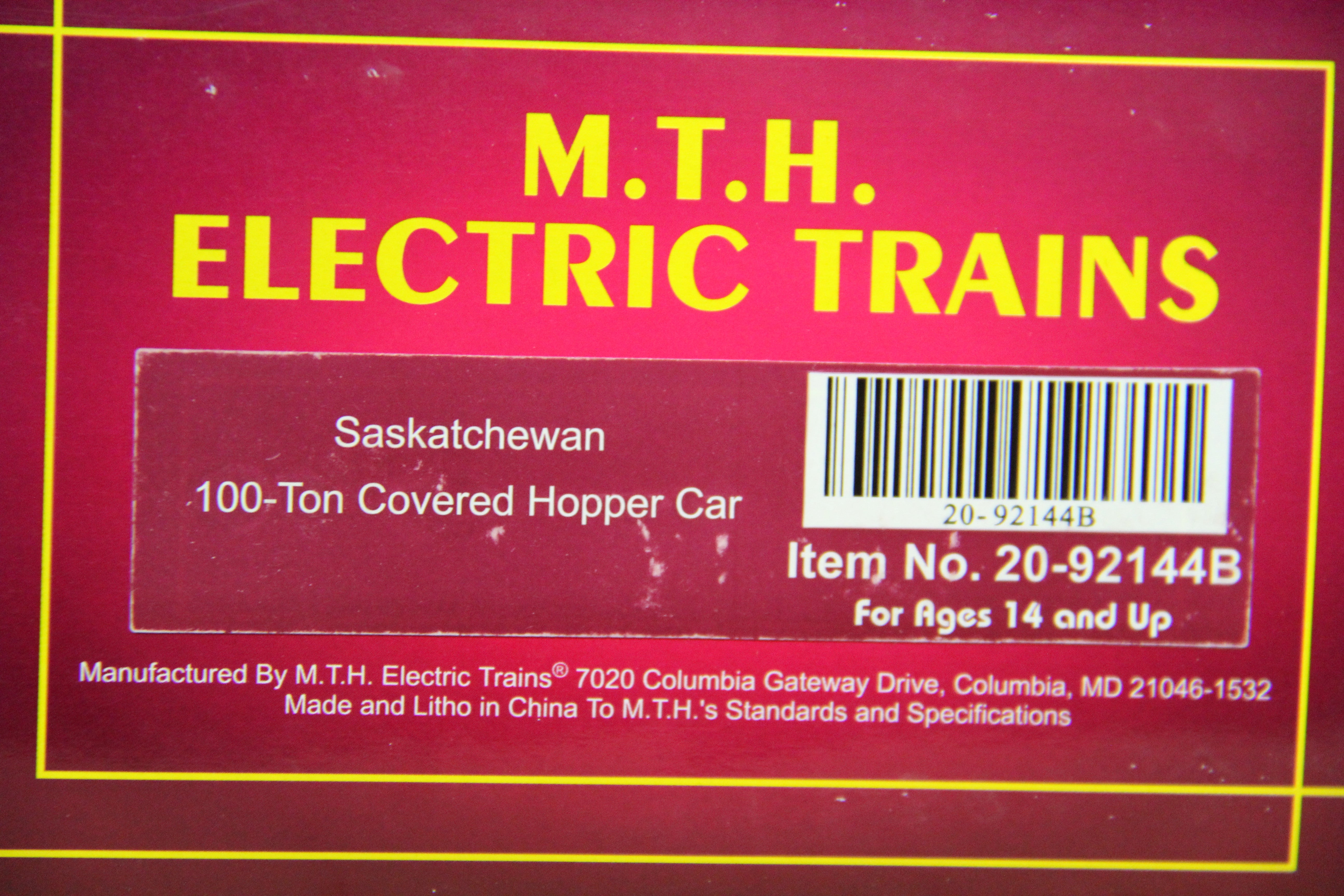 MTH 20-92144B, C, D, E, F, G Saskatchewan 100-Ton Covered Hopper Car-6 Car Set-Second hand-M5239