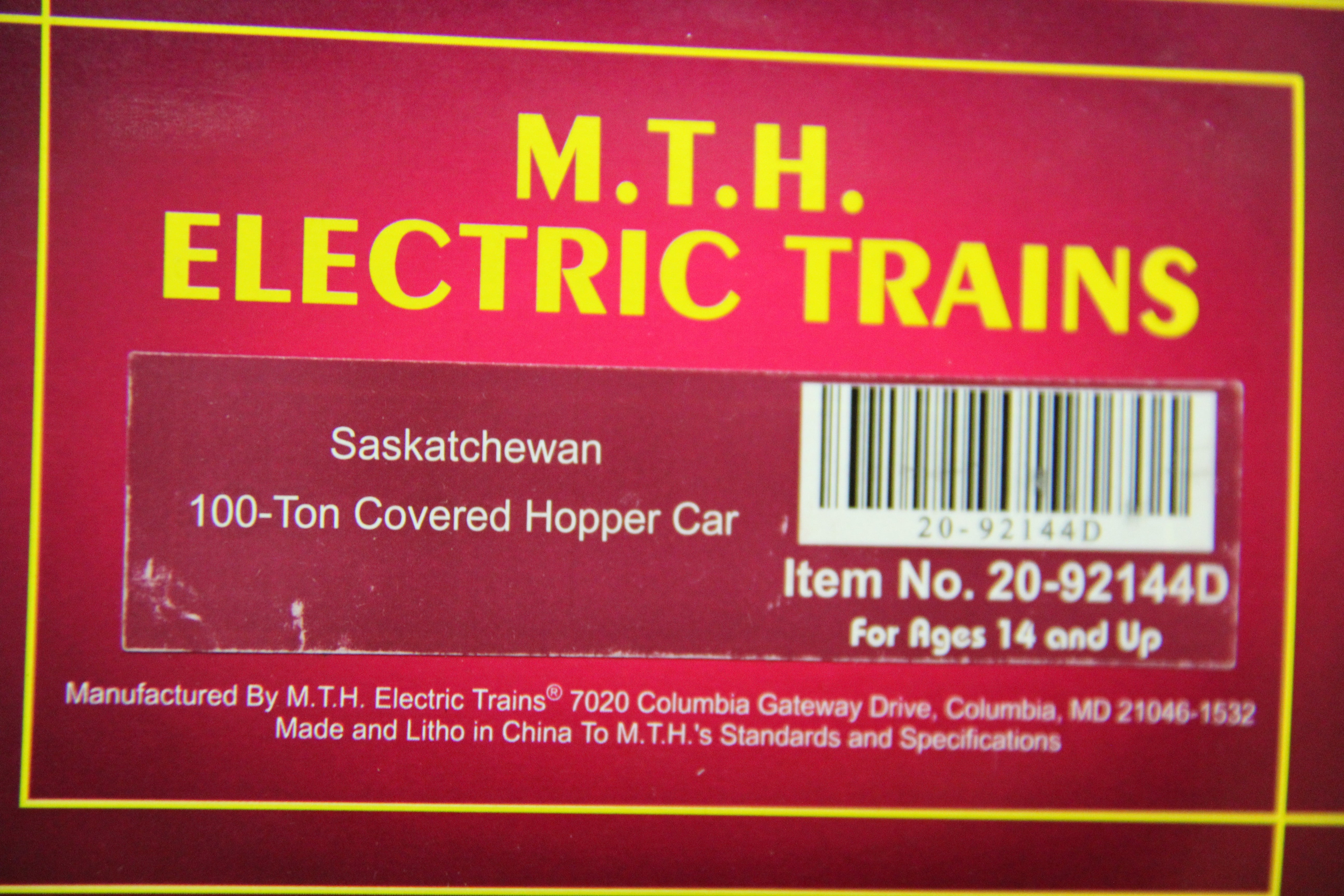 MTH 20-92144B, C, D, E, F, G Saskatchewan 100-Ton Covered Hopper Car-6 Car Set-Second hand-M5239