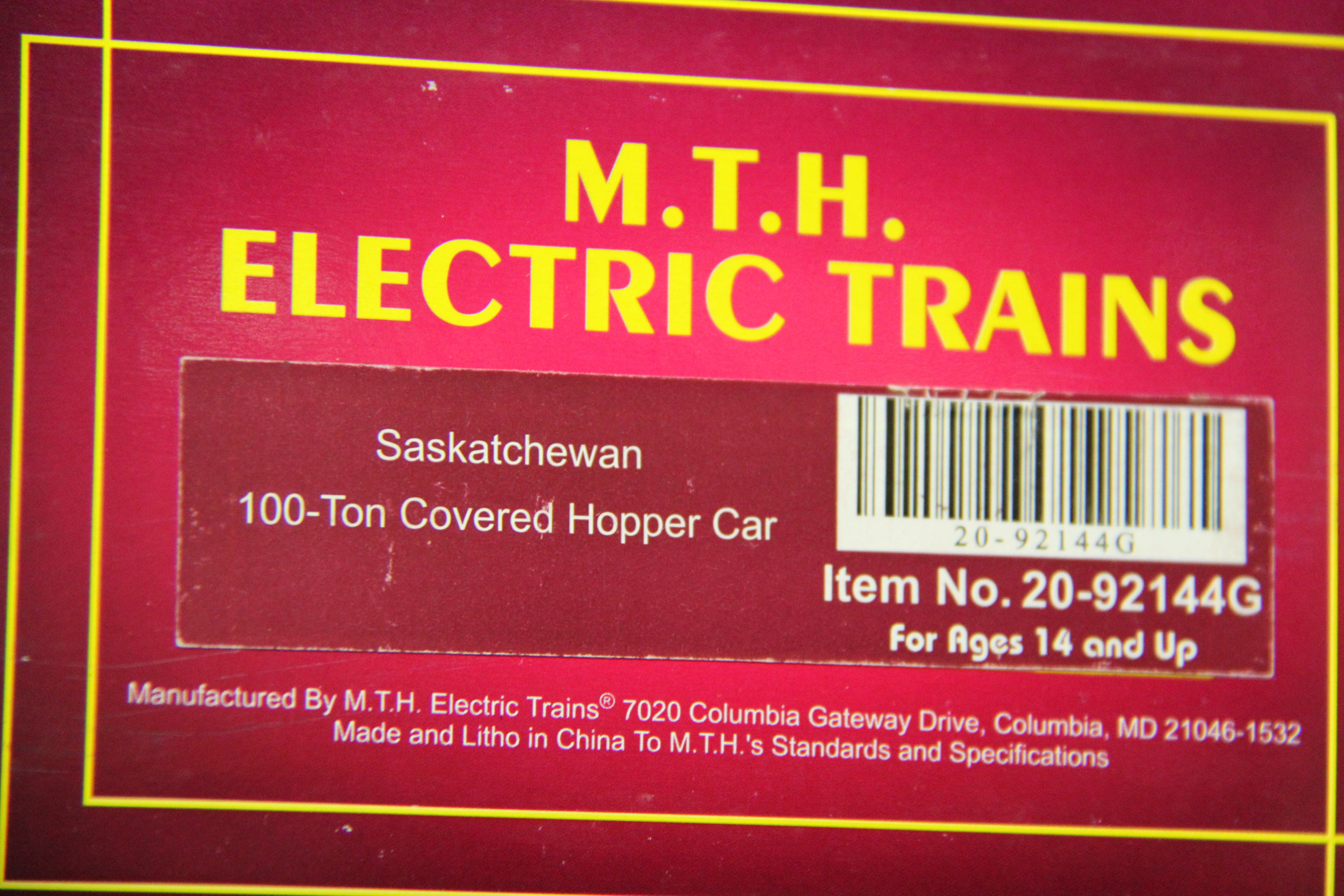 MTH 20-92144B, C, D, E, F, G Saskatchewan 100-Ton Covered Hopper Car-6 Car Set-Second hand-M5239