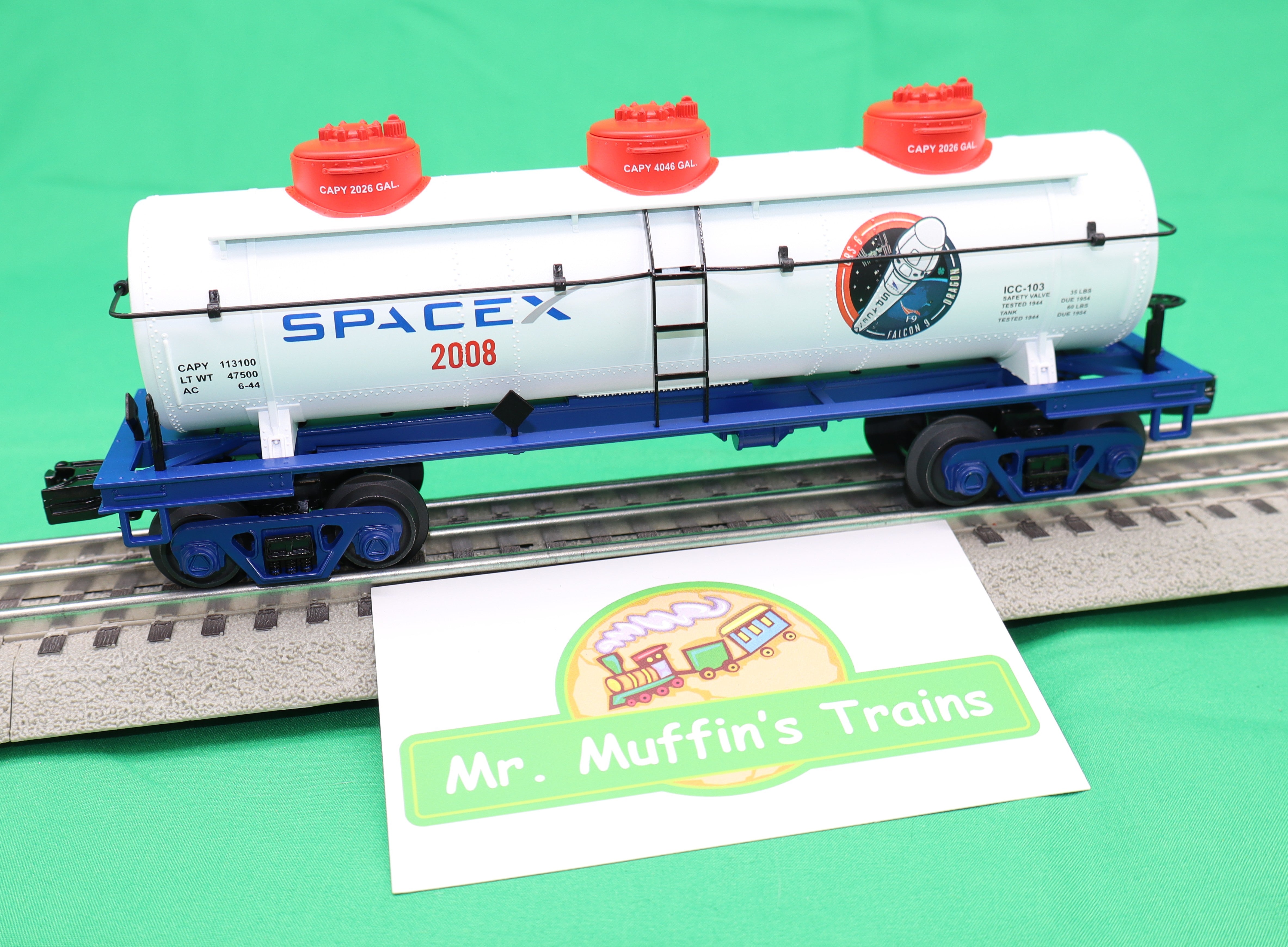 MTH 30-73664 - RailKing - 3-Dome Tank Car "SpaceX" #SPX 2008