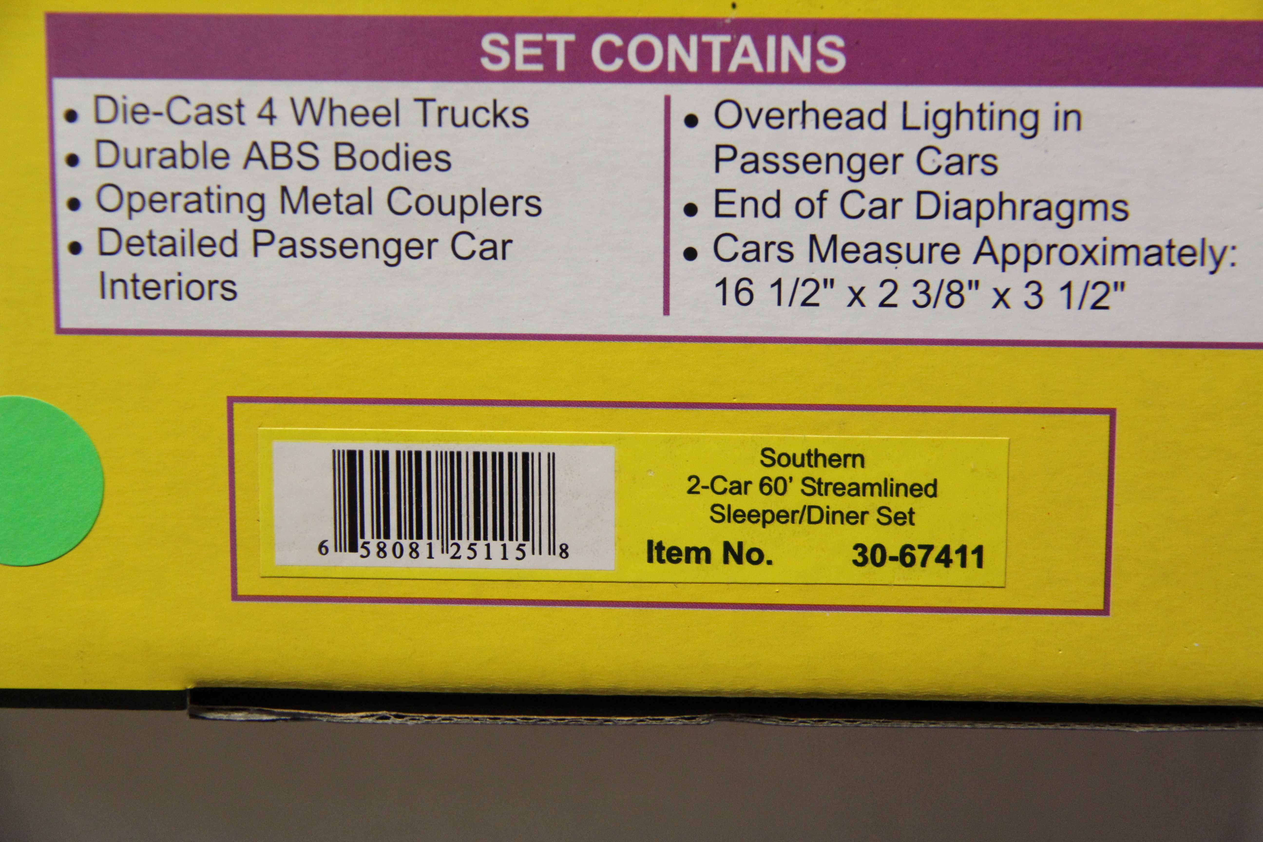 Rail King 30-67411 Southern 2-Car 60' Streamlined Sleeper/Diner Set-Second hand-M5252