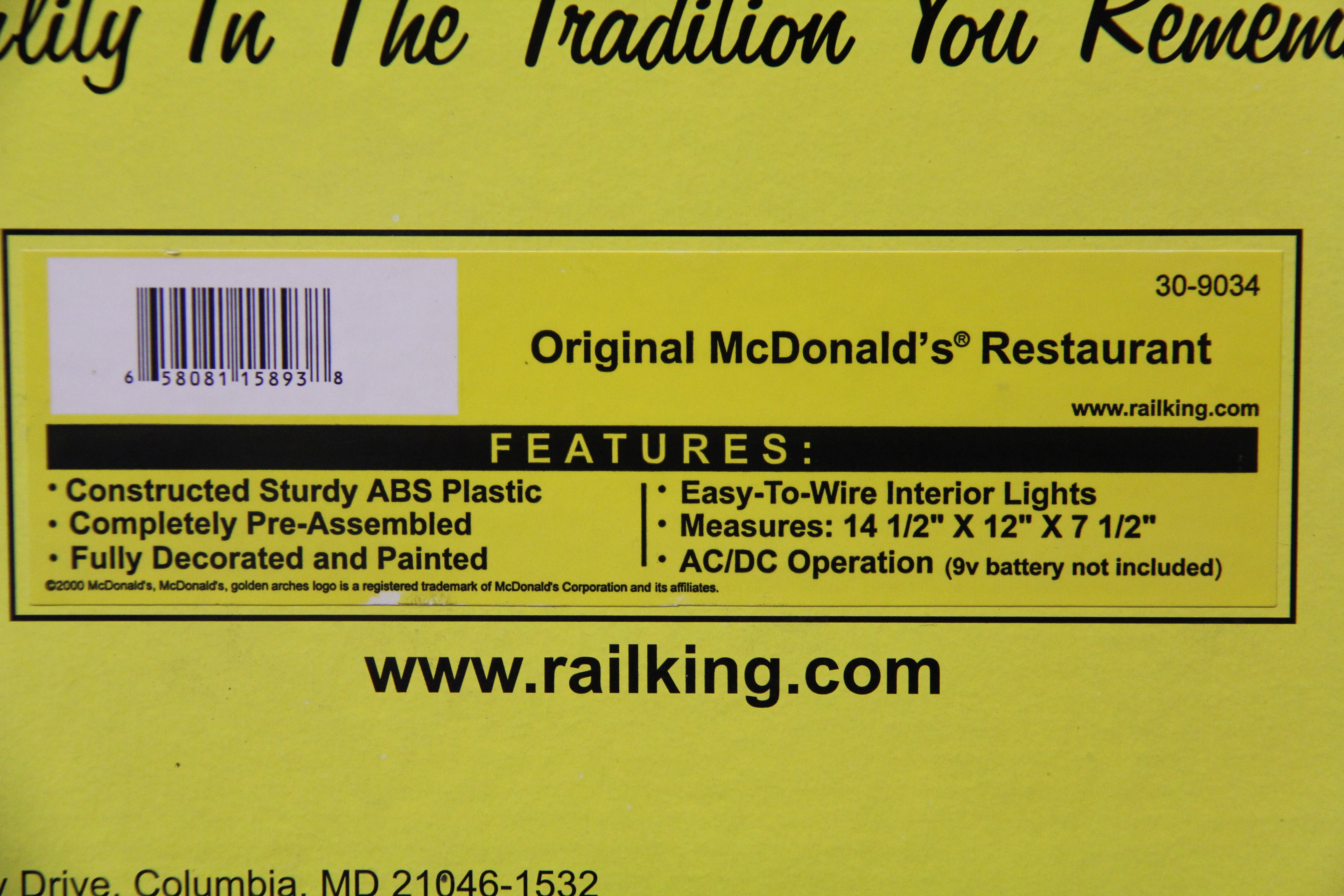 Rail King 30-9034 Original McDonald's Restaurant-Second hand-M5258