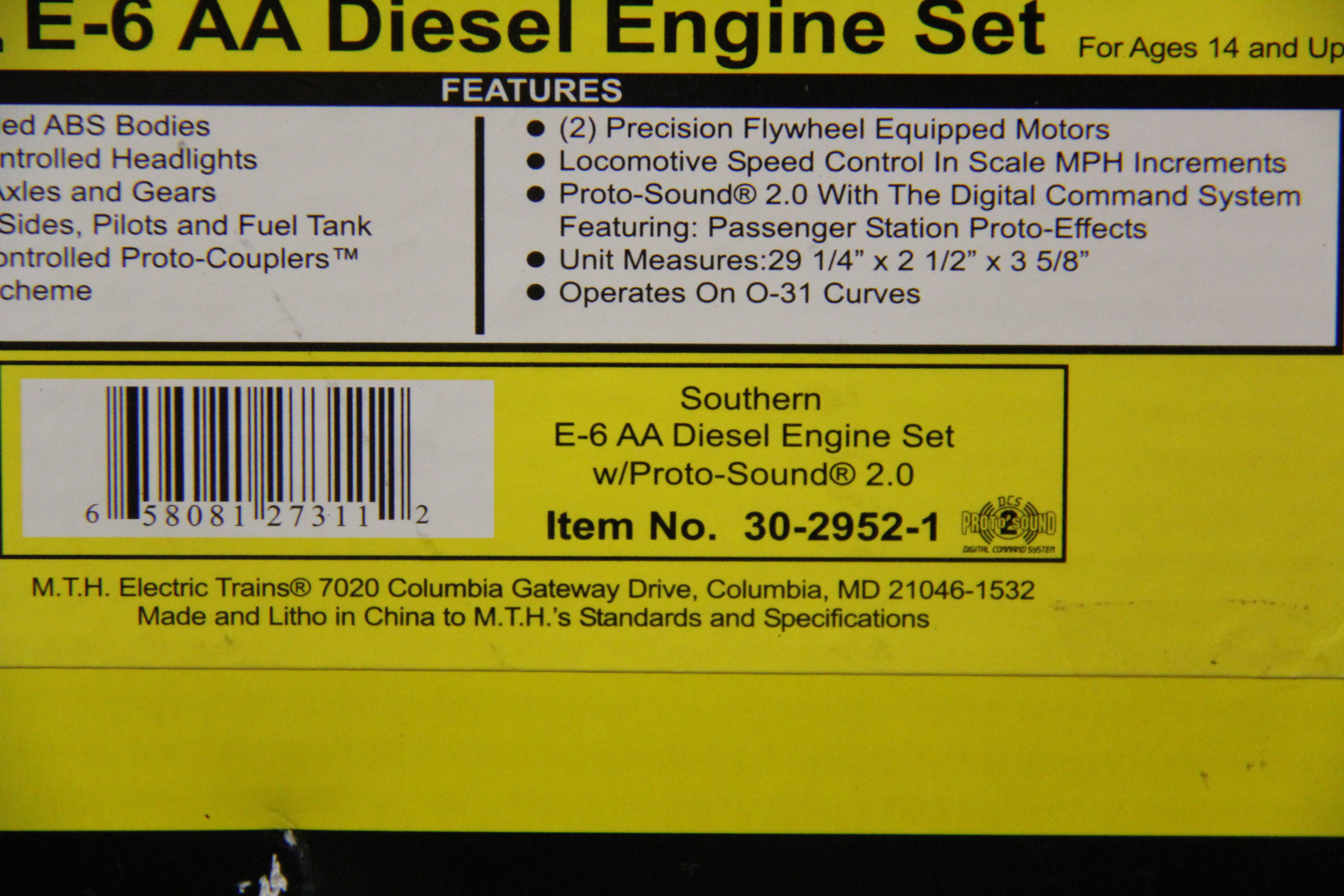 Rail King 30-2952-1 Southern E-6 AA Diesel Engine Set-Second hand-M5260