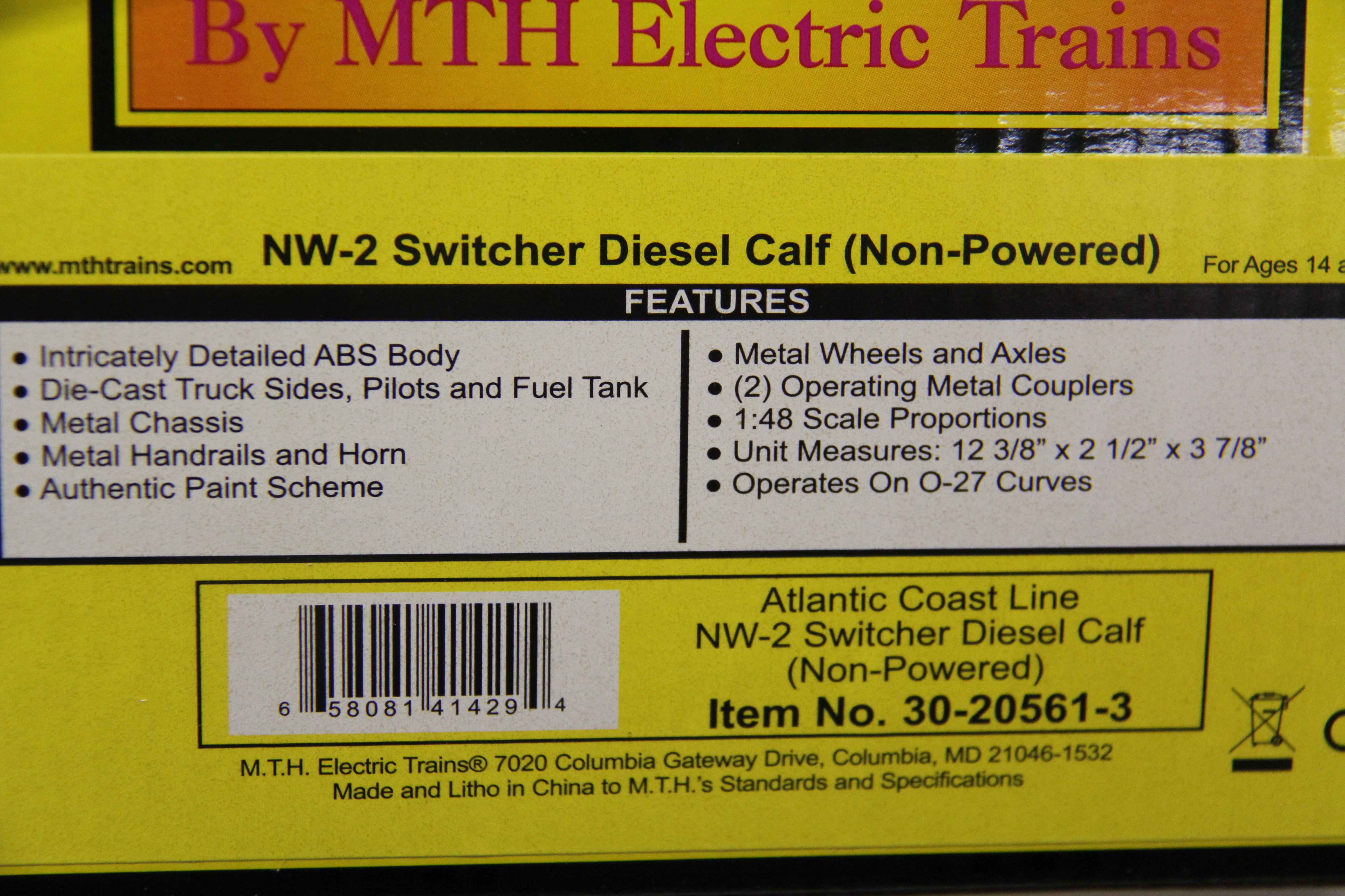 Rail King 30-20561-1  & 30-20561-3 Atlantic Coast Line NW-2 Switcher Powered & Non Powered Diesel Engine-Second hand-M5269