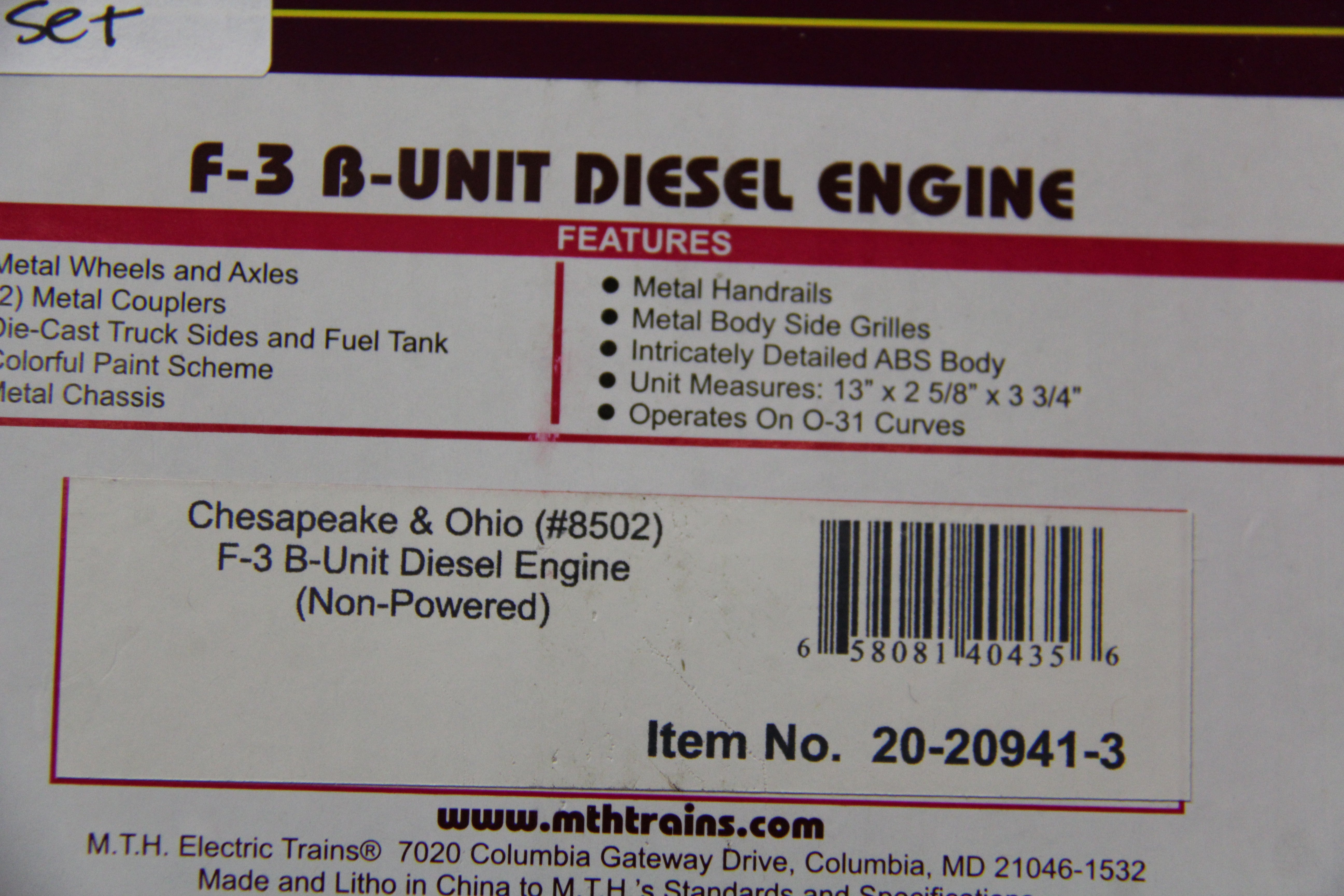 MTH 20-20941-3 & 20-20941-4 Chesapeake & Ohio Non Powered 2 Set F-3 AB-Unit Diesels-Second hand-M5294