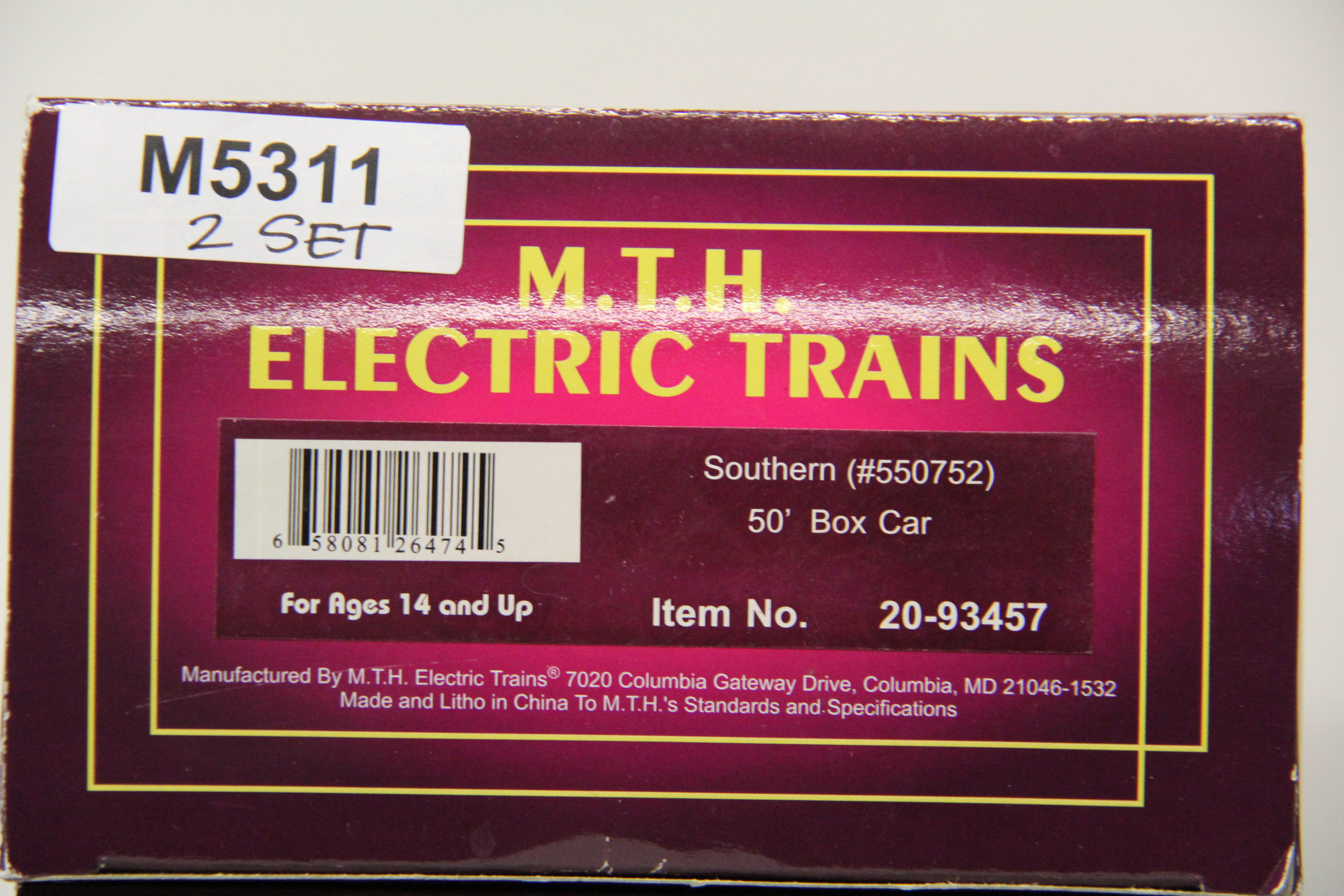 MTH 20-93457 Southern 50' Box Car-2 Car Set-Second hand-M5311