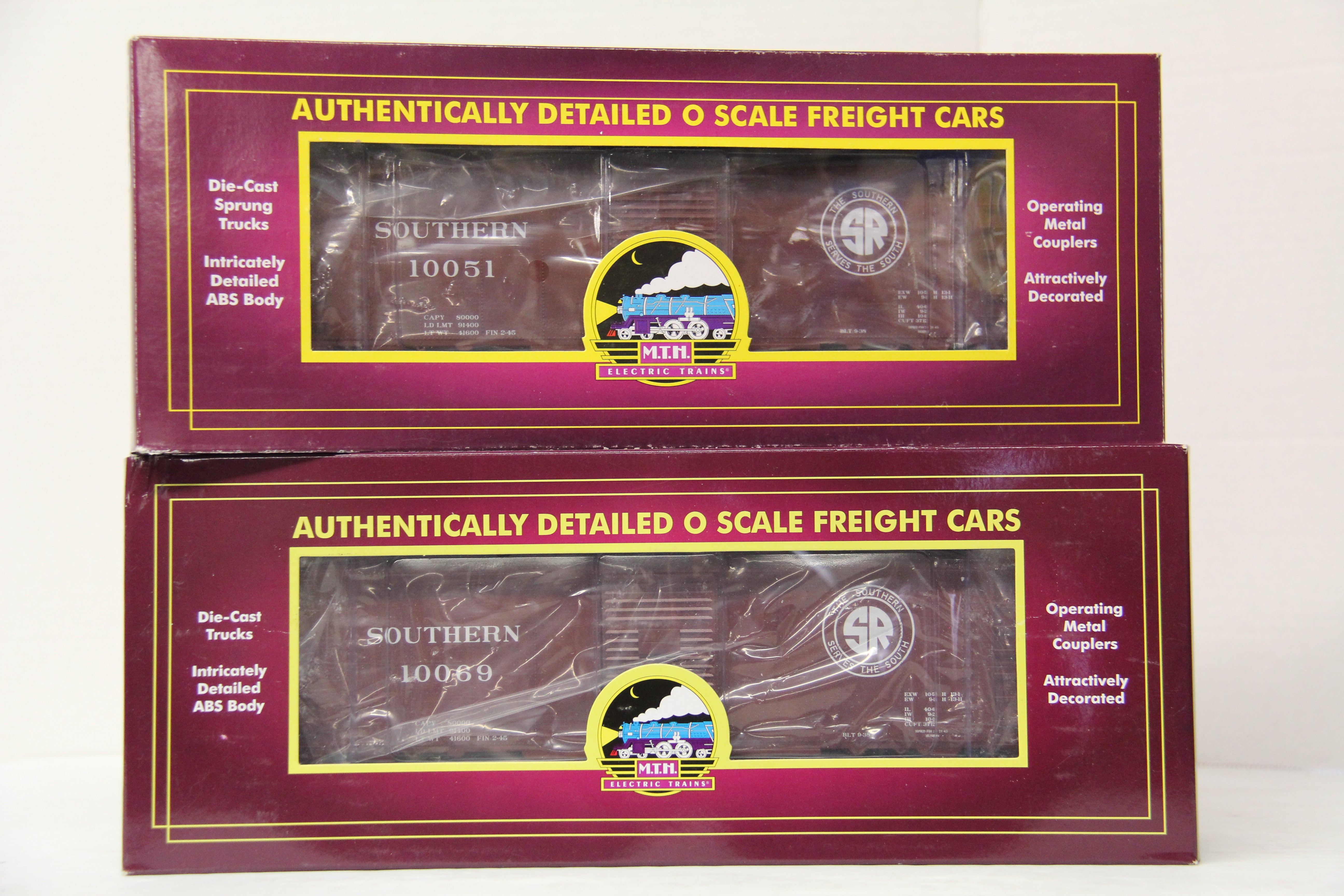 MTH 20-93932 Southern 40' AAR Box Car-2 Car Set -Second hand-M5315