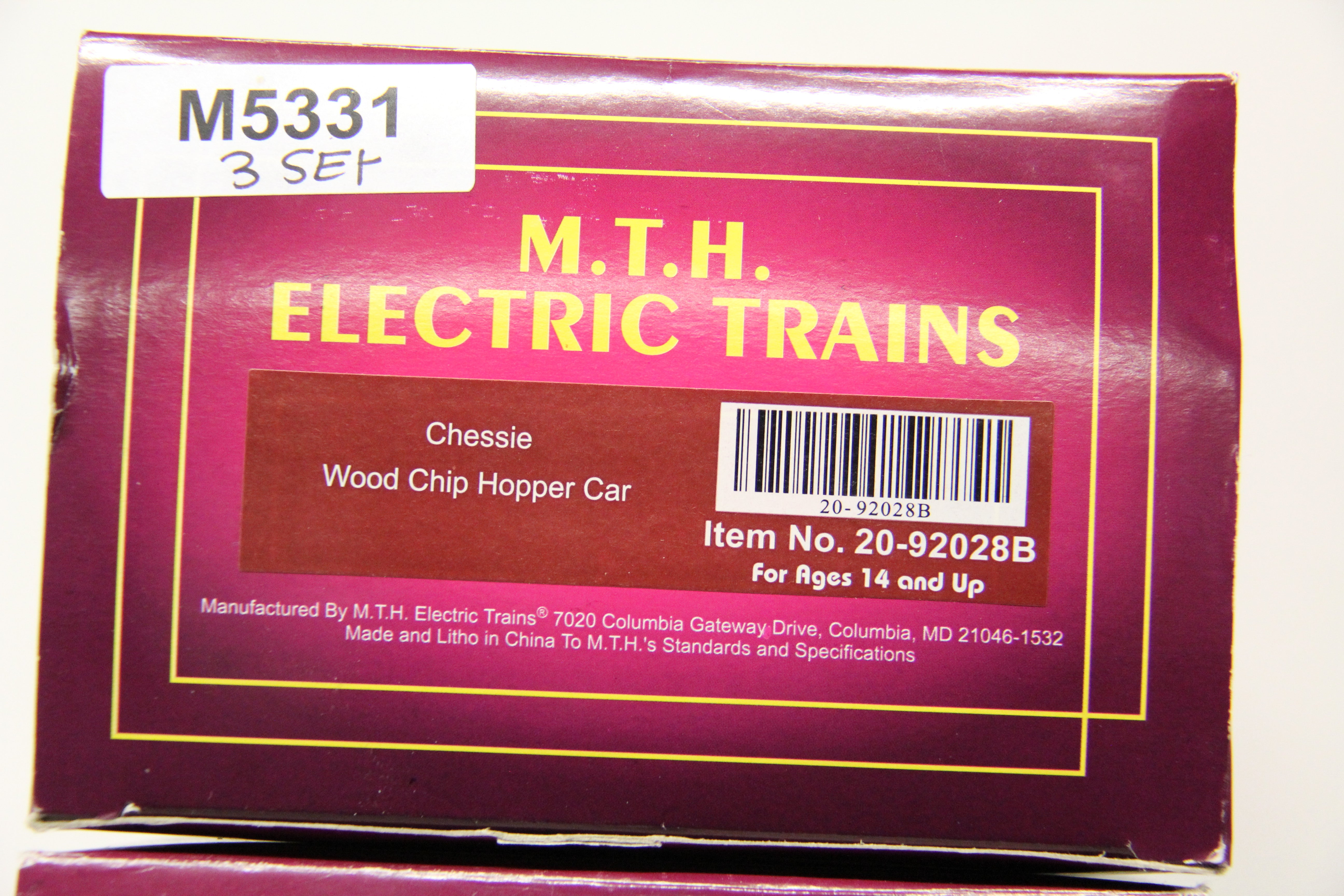 MTH 20-92028B, C, D Chessie Wood Chip Hopper Car-3 Car Set-Second hand-M5331