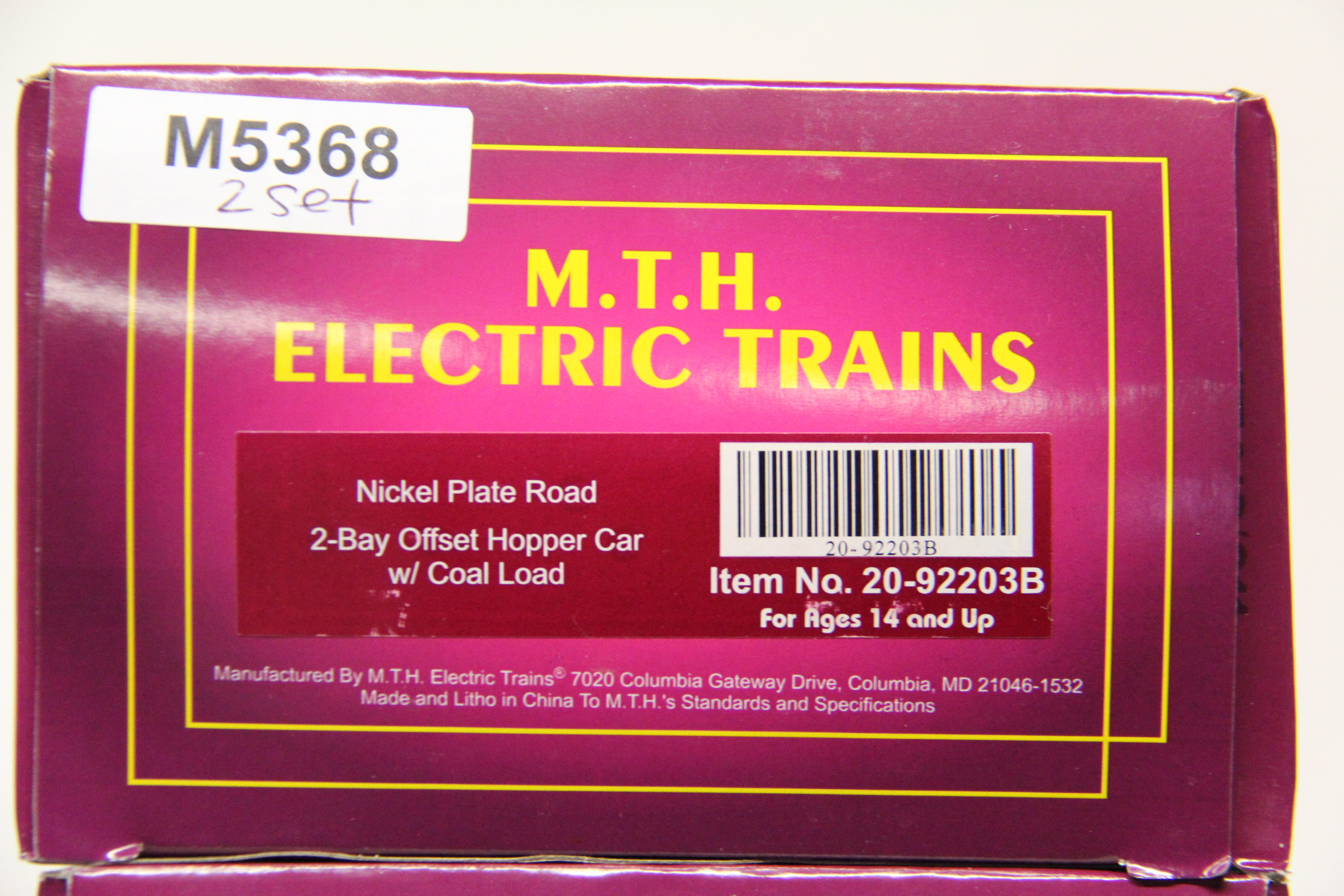 MTH 20-92203B,D Nickel Plate Road 2-Bay Offset Hopper Car w/ Coal Load-2 Car Set-Second hand-M5368