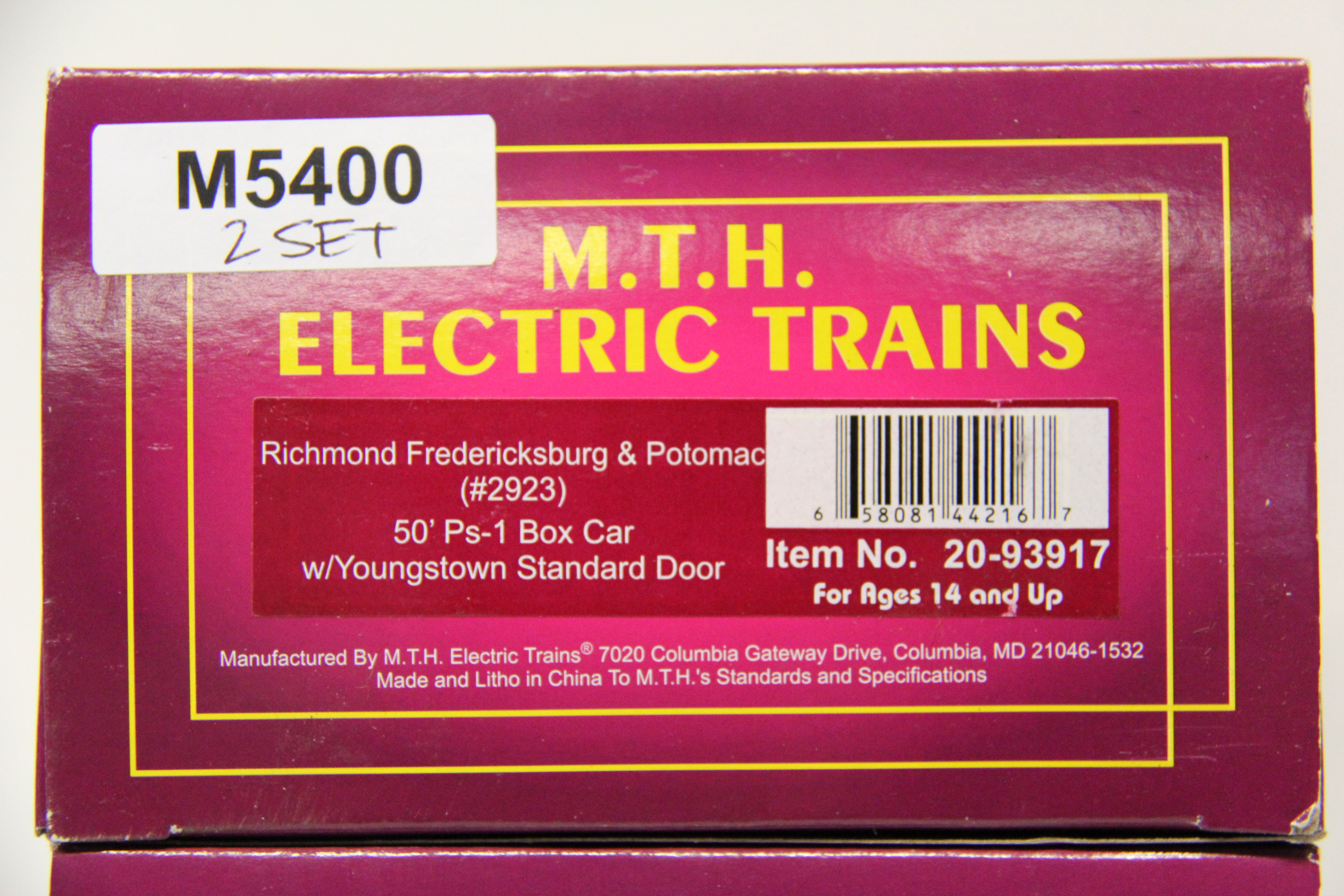 MTH 20-93917 Richmond, Fredericksburg & Potomac 50' Ps-1  Box Car w/ Youngstown Standard Door-2 Car Set-Second hand-M5400