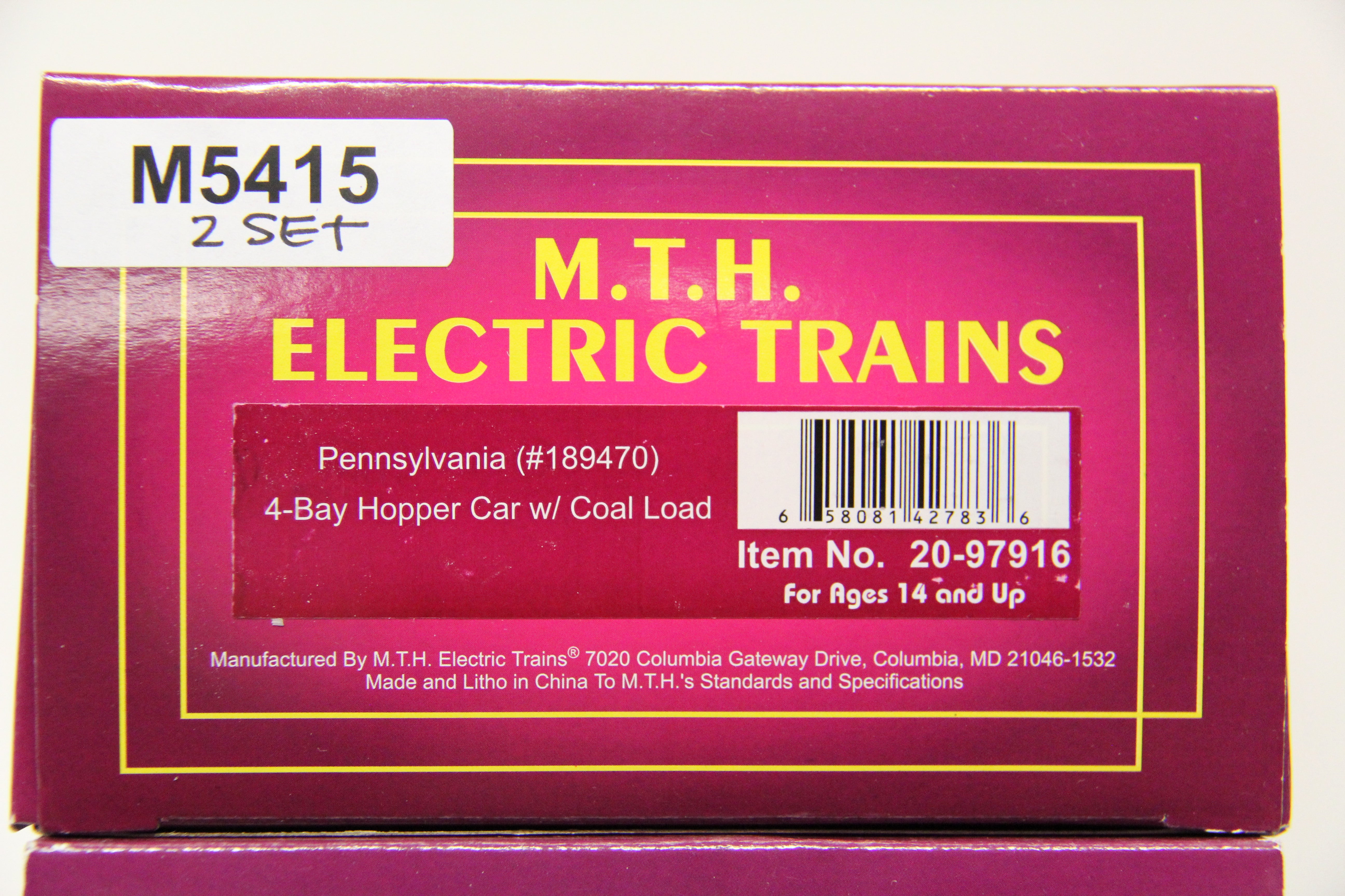 MTH 20-97916 Pennsylvania 4-Bay Hopper Car w/ Coal Load-2 Car Set-Second hand-M5415