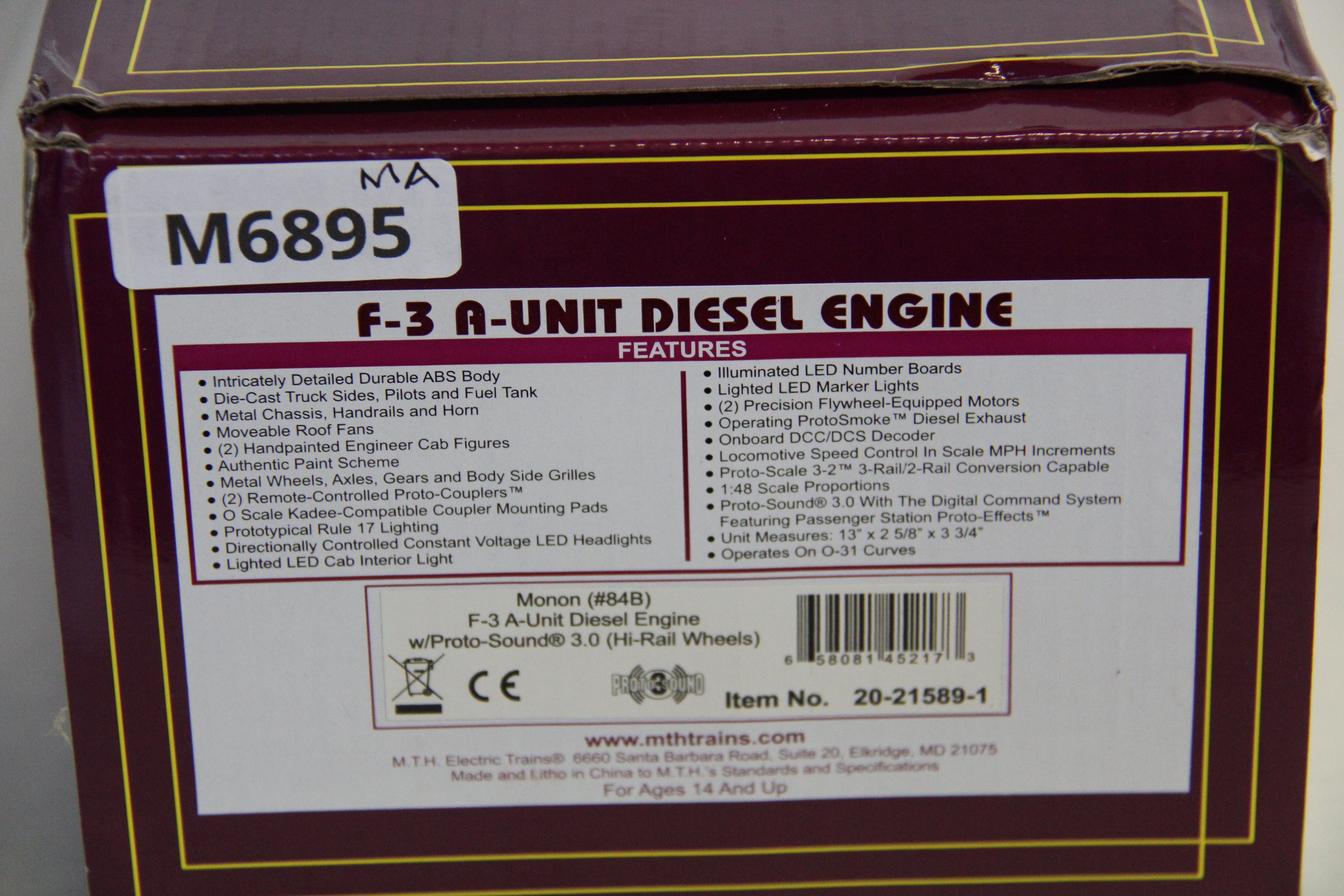 MTH 20-21589-1 Monon #84B- F-3 A Unit Diesel Engine-Second hand-M6895