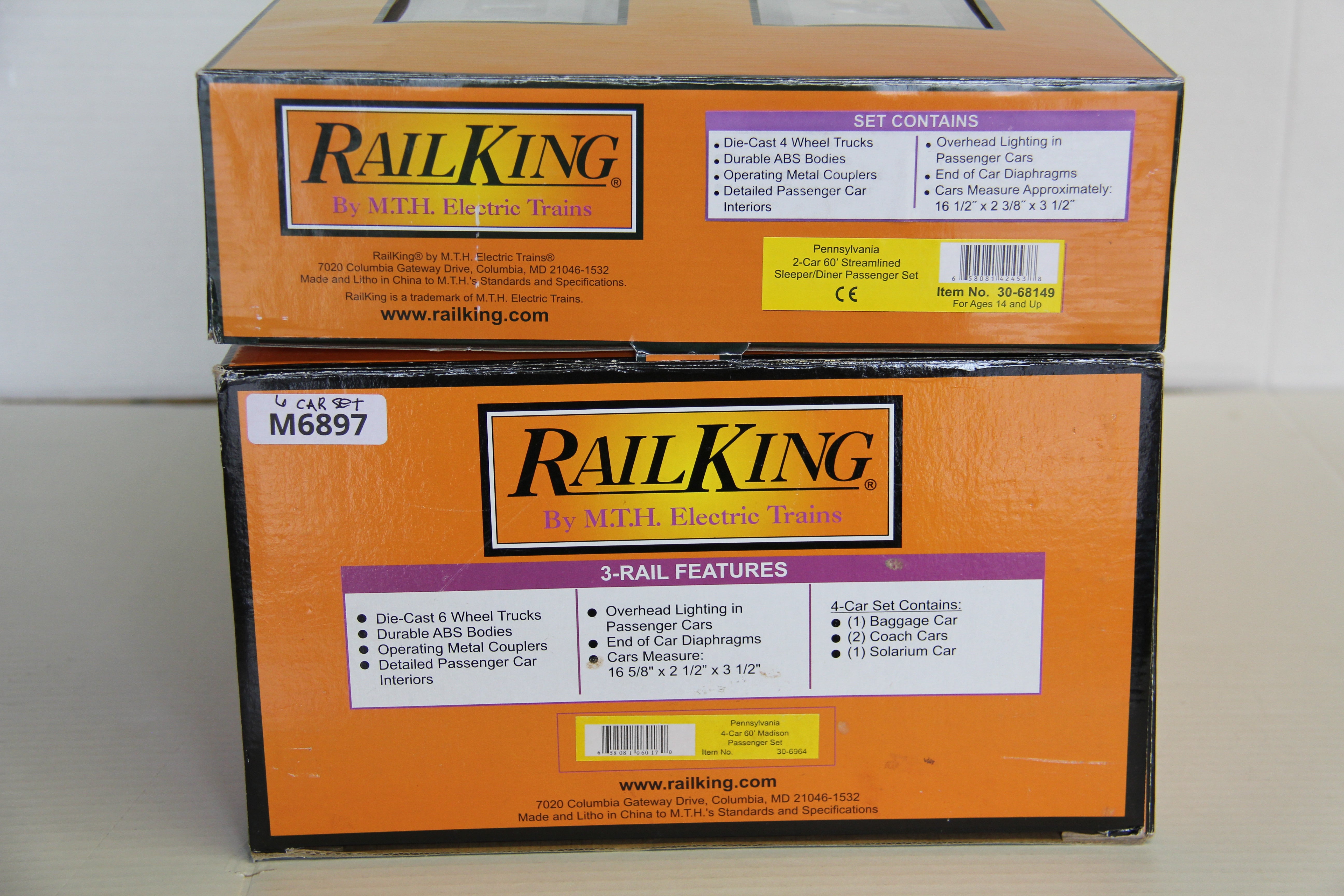 Rail King 30-6964 & 30-68149 Pennsylvania 60' Streamlined Passenger 6 Set-Second hand-M6897