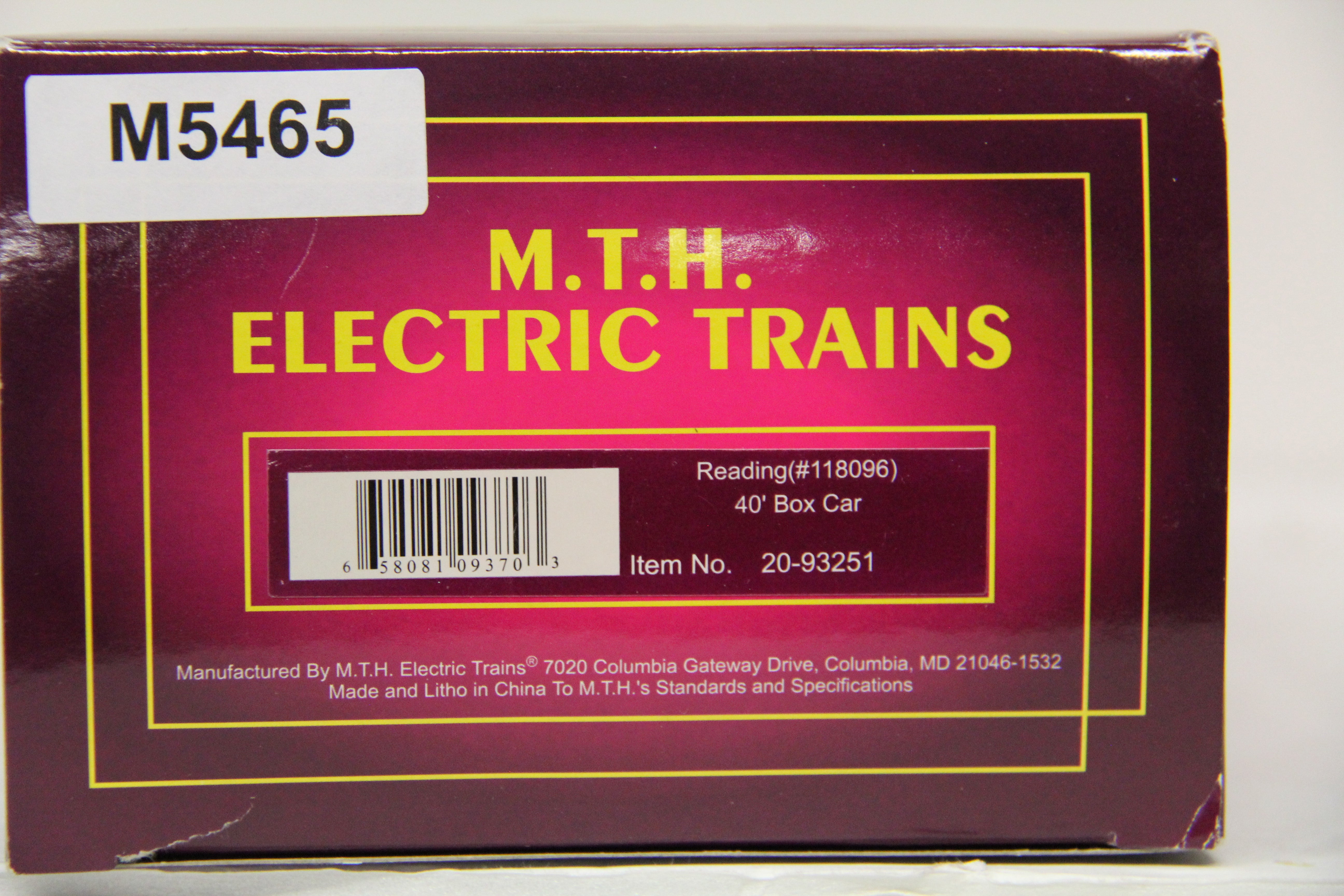 MTH 20-93251 Reading 40' Box Car-Second hand-M5465