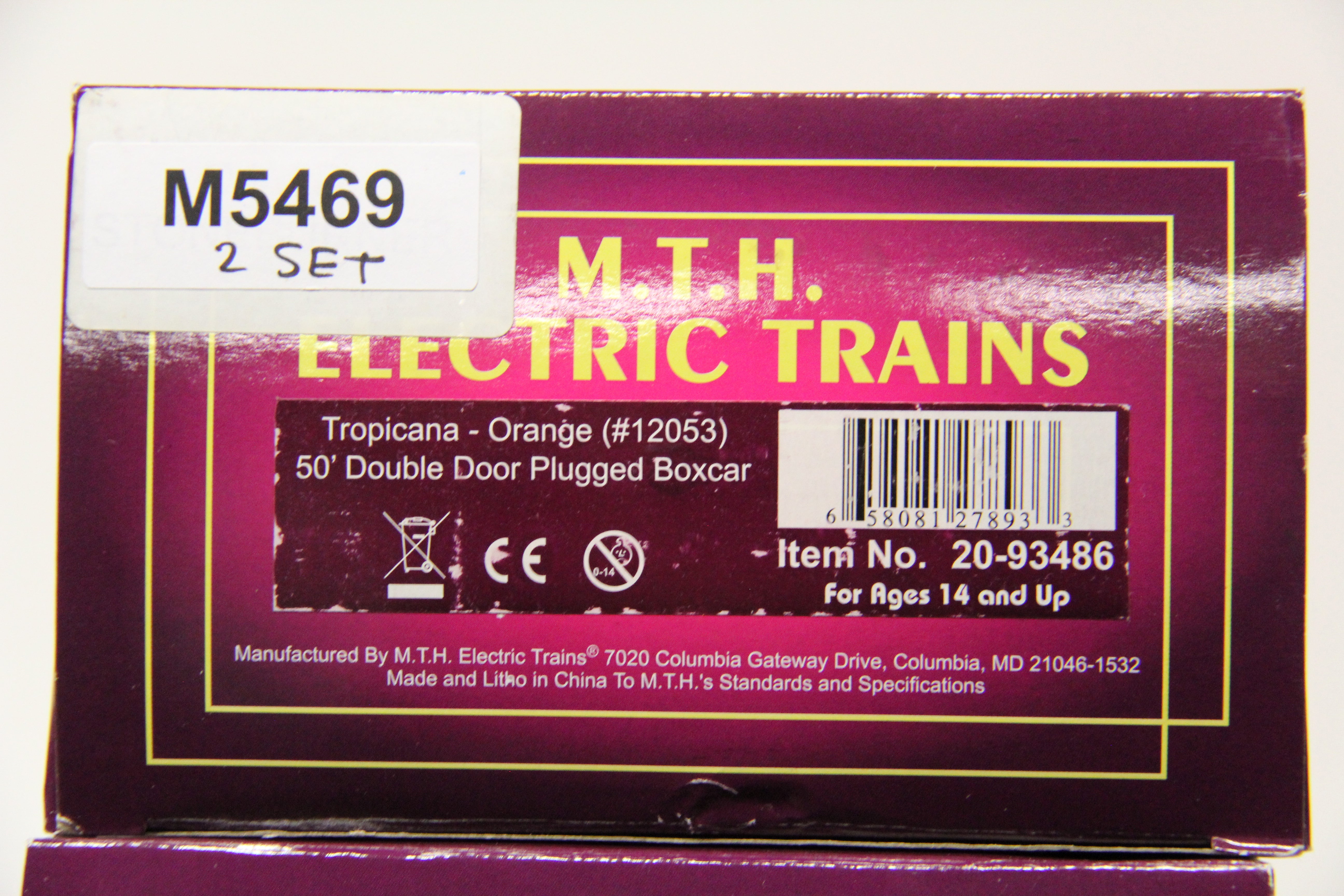 MTH 20-93486 Tropicana Orange 50'Double Door Plugged Boxcar-2 Car Set-Second hand-M5469