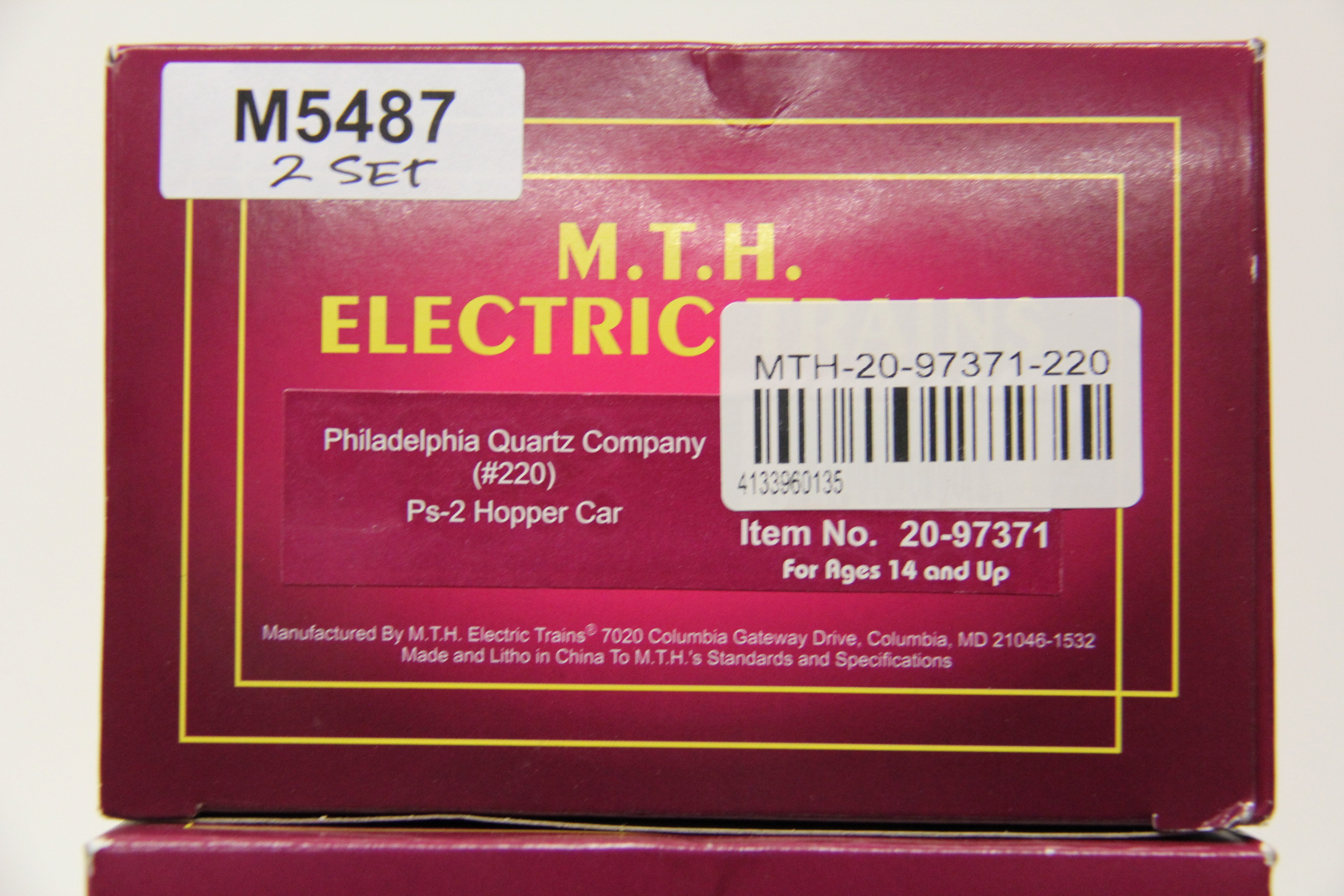 MTH 20-97371 Philadelphia Quarts Company P2-Hopper Car-2 Car Set-Second hand-M5487