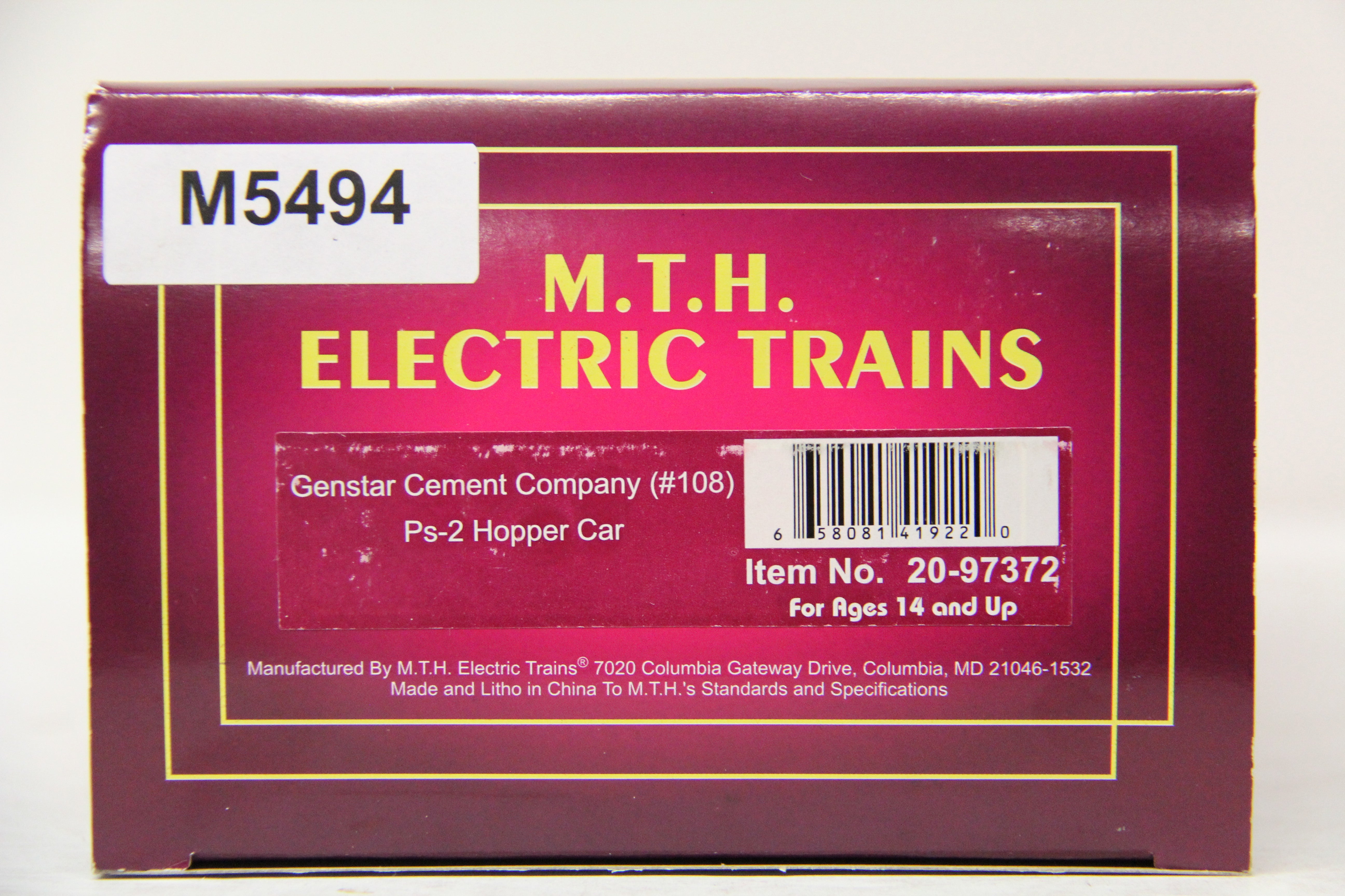 MTH 20-97372 Genstar Cement Company Ps-2 Hopper Car-Second hand-M5494