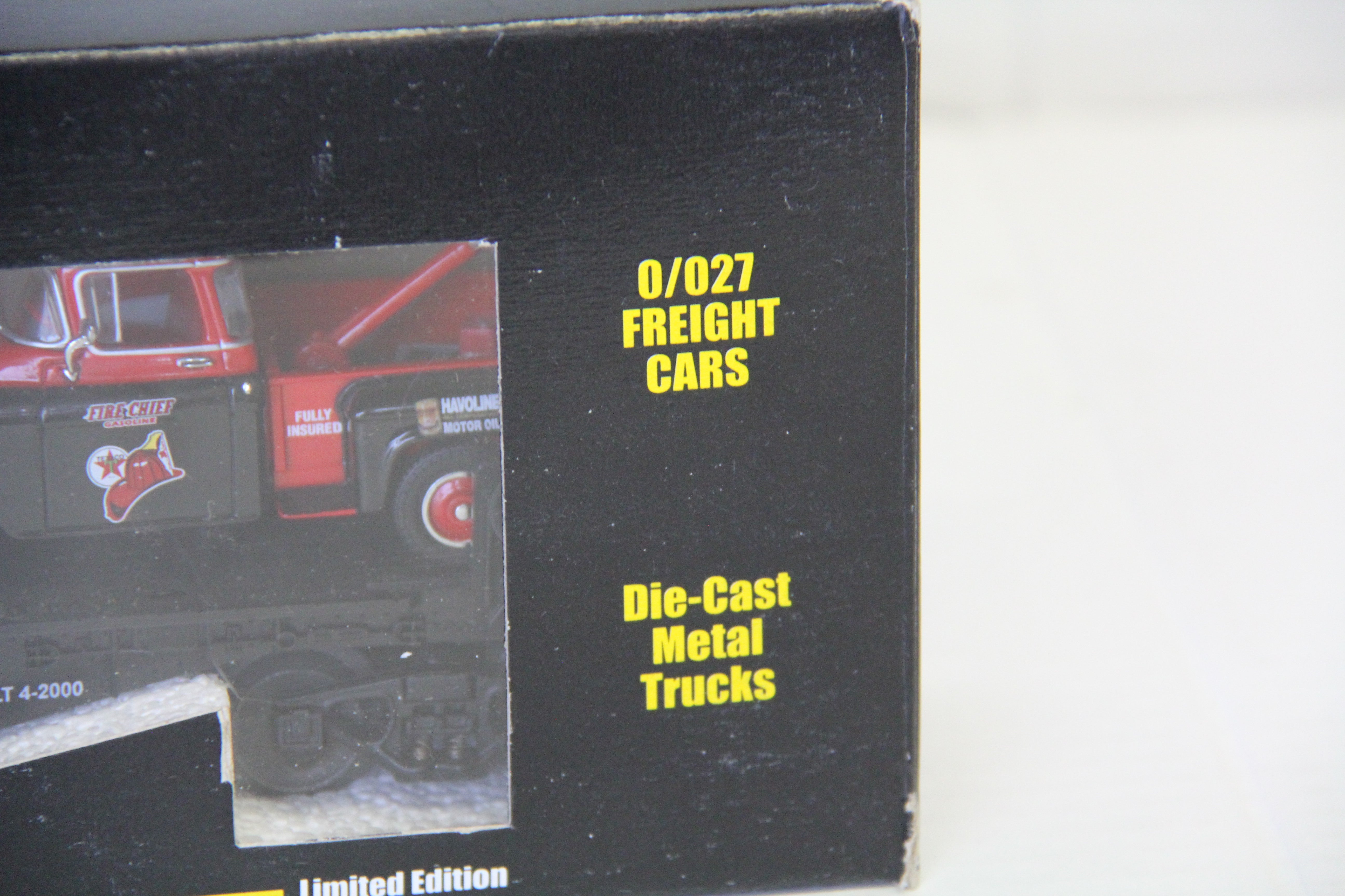 Geller Toy Trains Texaco Die-Cast Flat Car (2) Fire Chief Gasoline Tow Trucks-Second hand-M6914