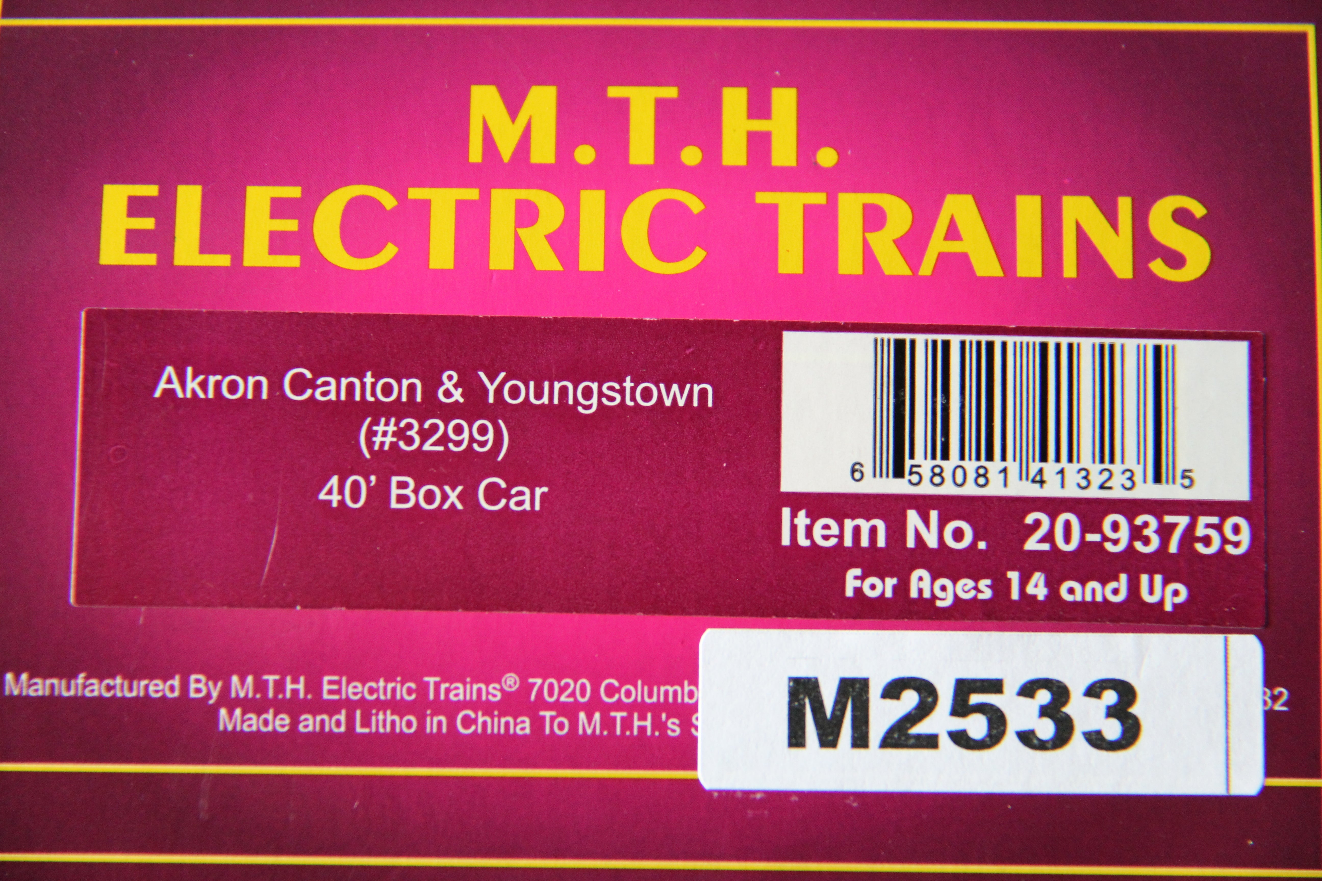 MTH 20-93759 Akron Canton & Youngstown #3299- 40' Box Car-Second hand-M2533