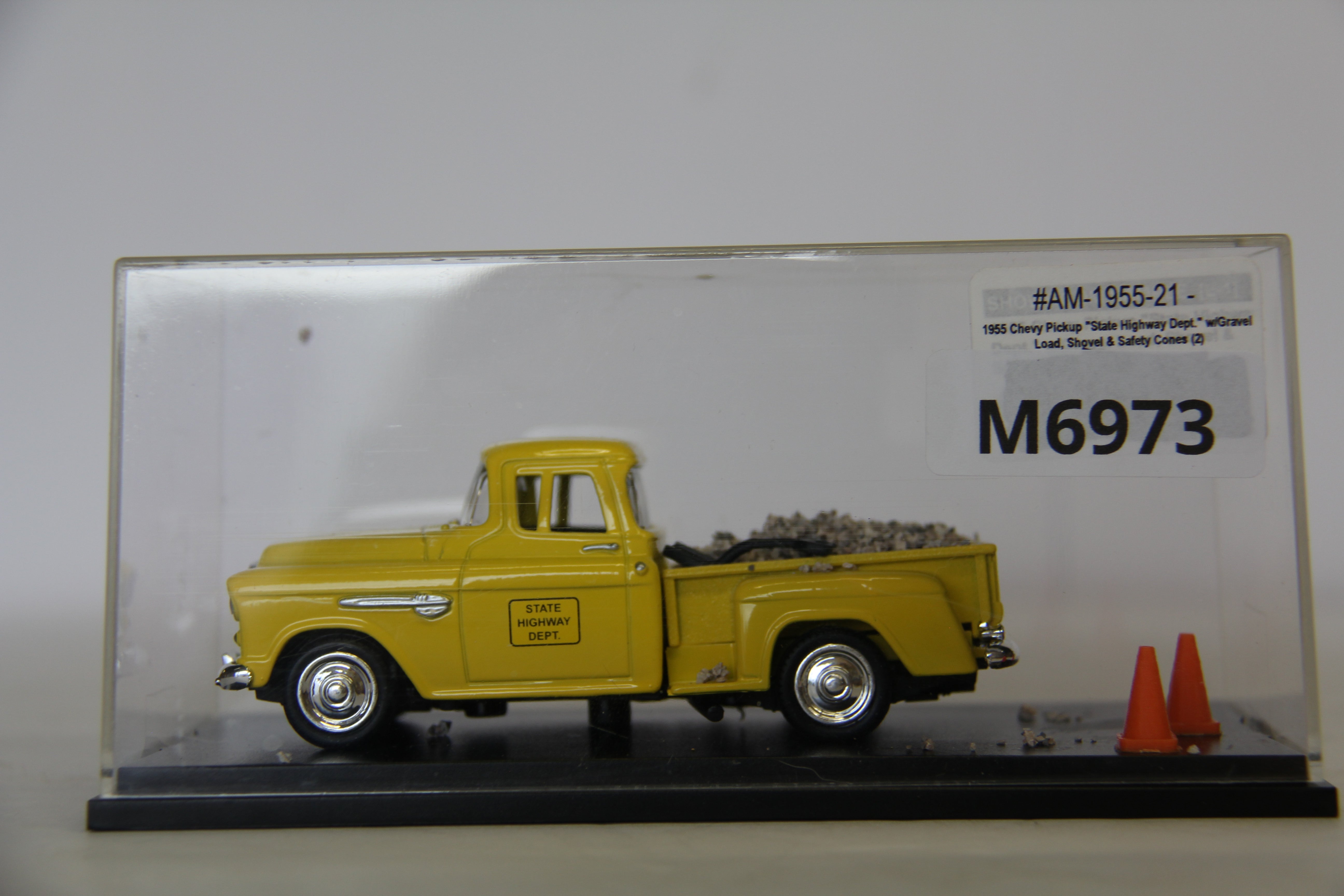 American Heritage Models AM-1955-21 1955 Chevy Pickup "State Highway Dept" with Gravel Load, Shovel & Safety Cones-Second hand-M6973