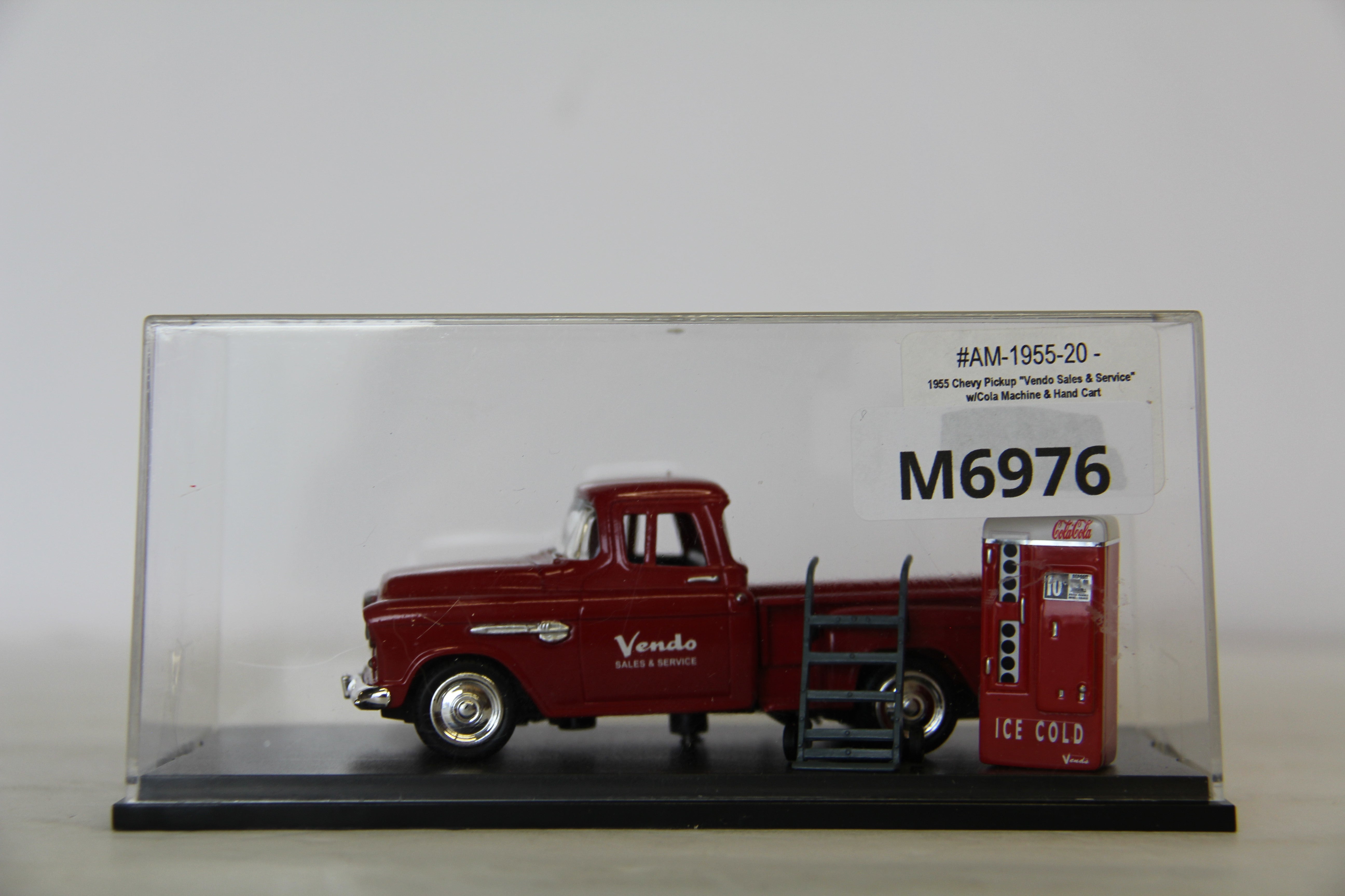 American Heritage Models AM-1955-20 1955 Chevy Pickup "Vendo Sales & Service " with Cola Machine & Hand Cart-Second hand-M6976