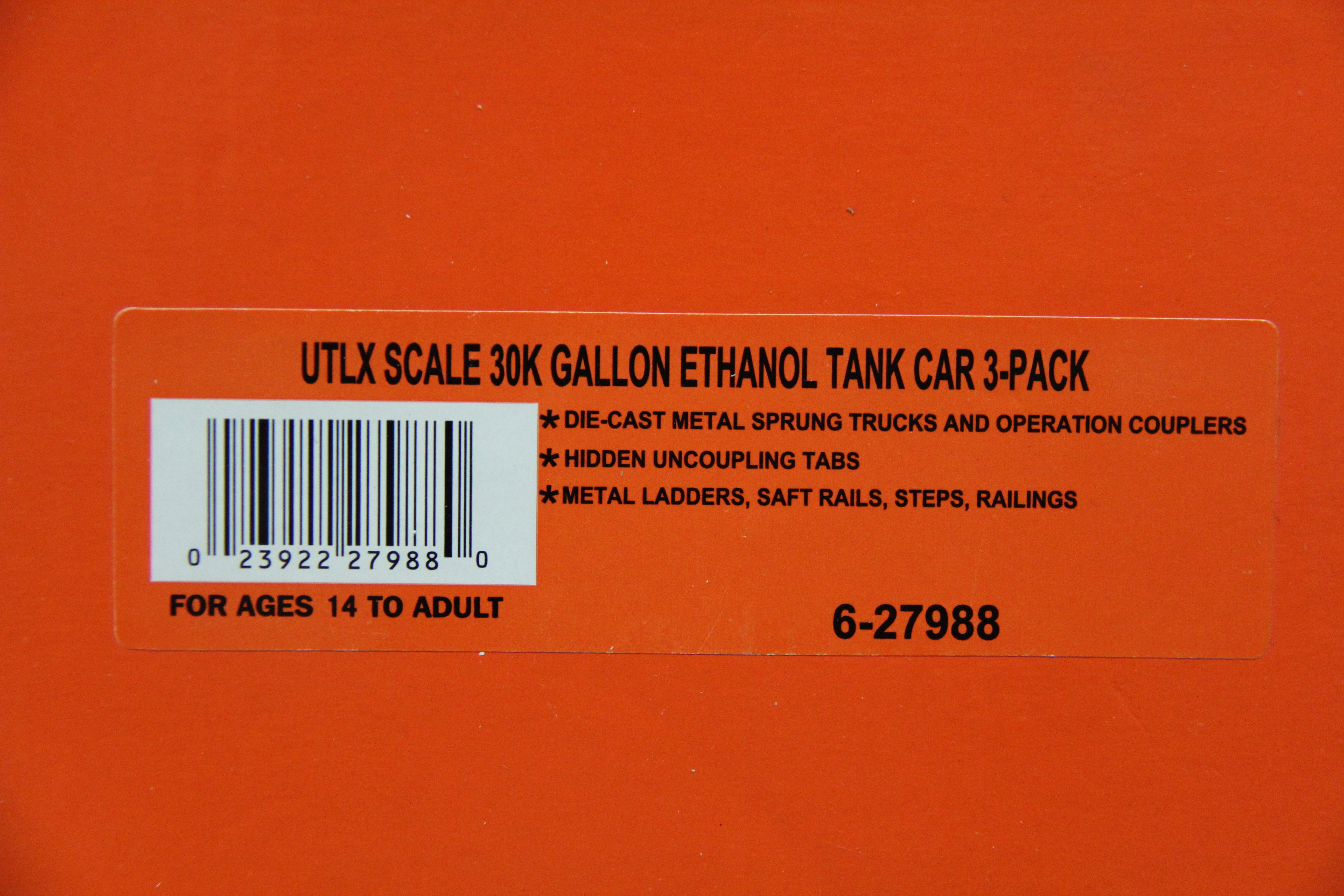 Lionel 6-27988 UTLX Scale 30K Gallon Ethanol Tank Car- 3 Set-Second hand-M5625