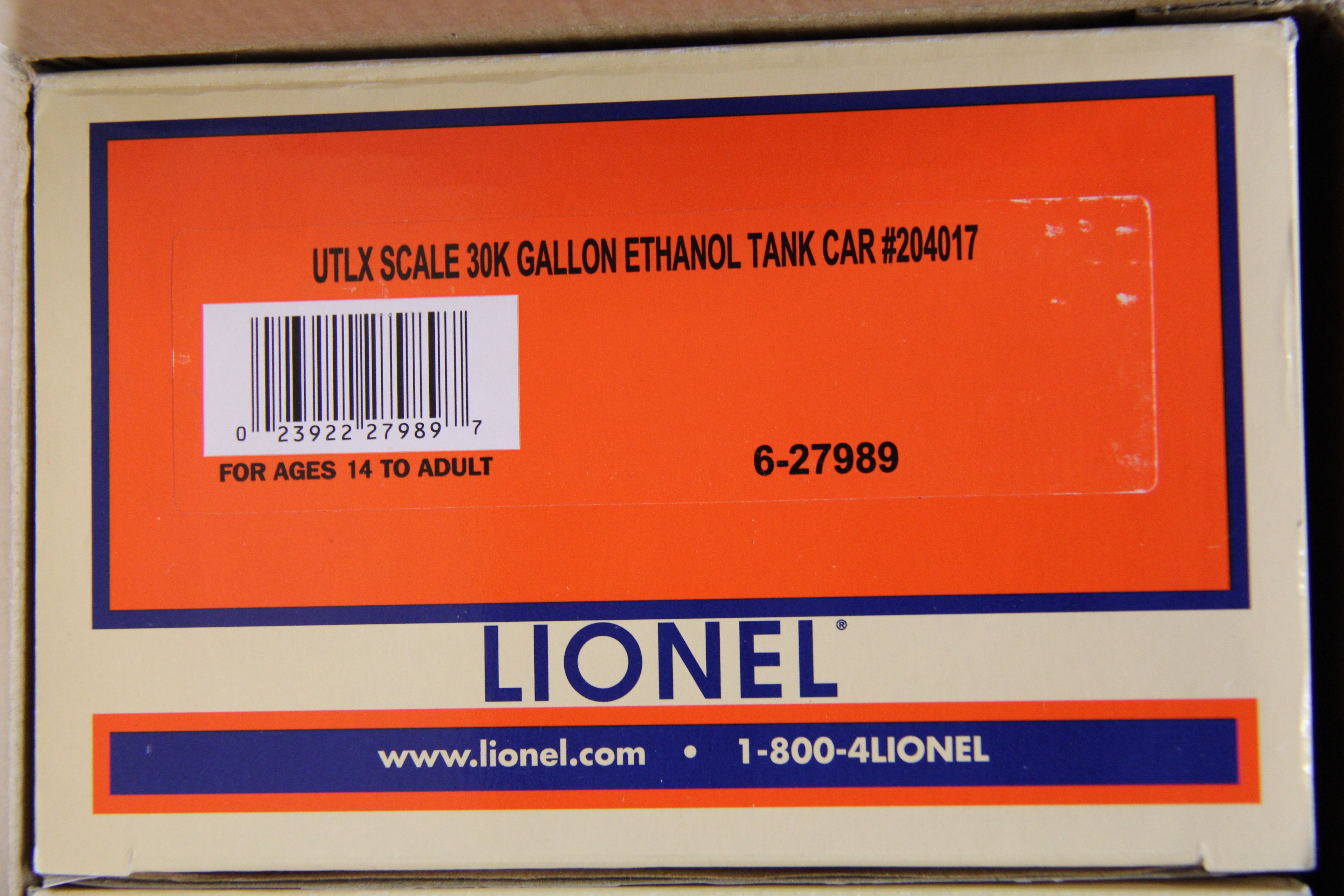 Lionel 6-27988 UTLX Scale 30K Gallon Ethanol Tank Car- 3 Set-Second hand-M5625