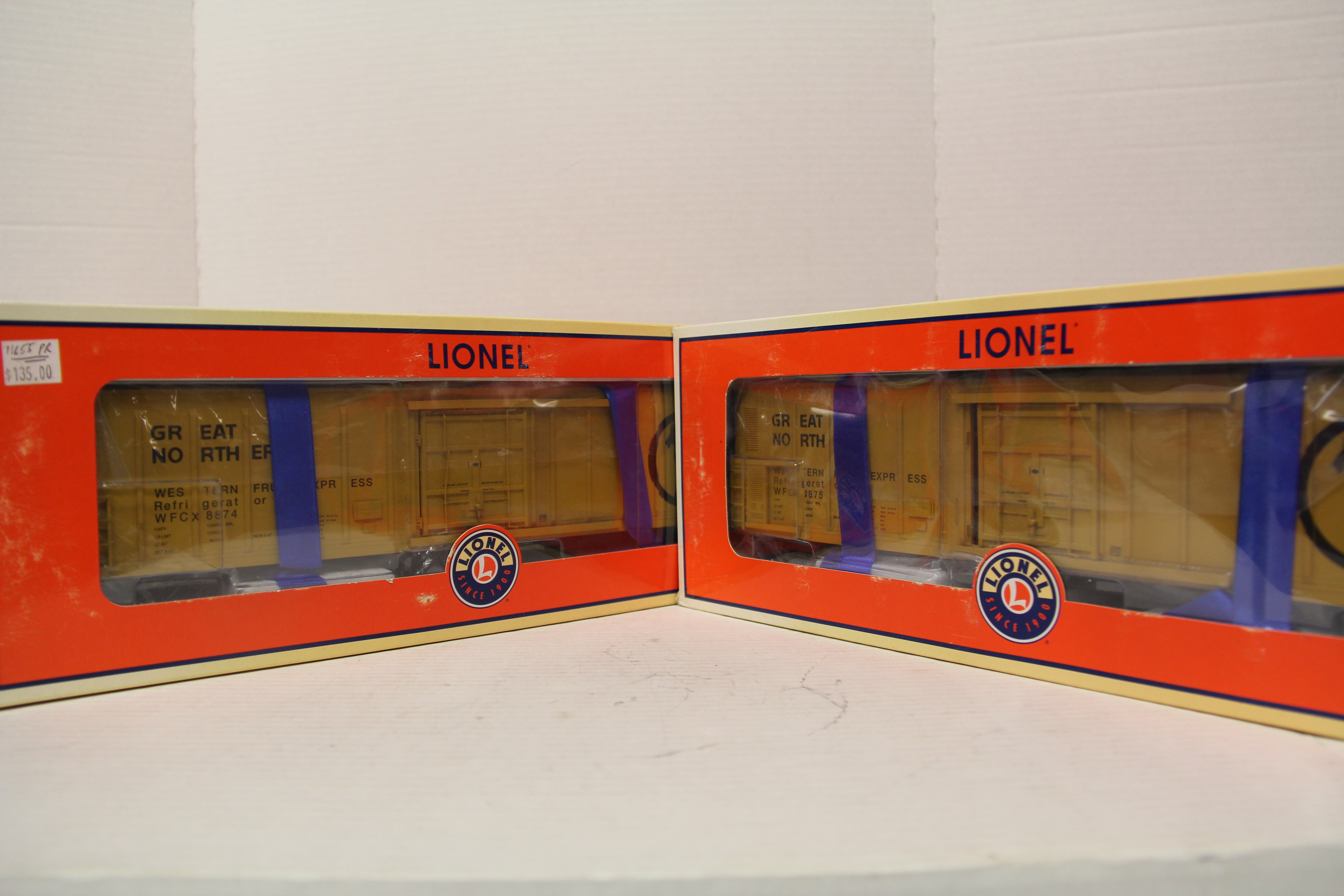 Lionel 6-27343 & 6-27344 Great Northern/Western Fruit Express Mechanical Reefer-2 Car Set-Second hand-M5629