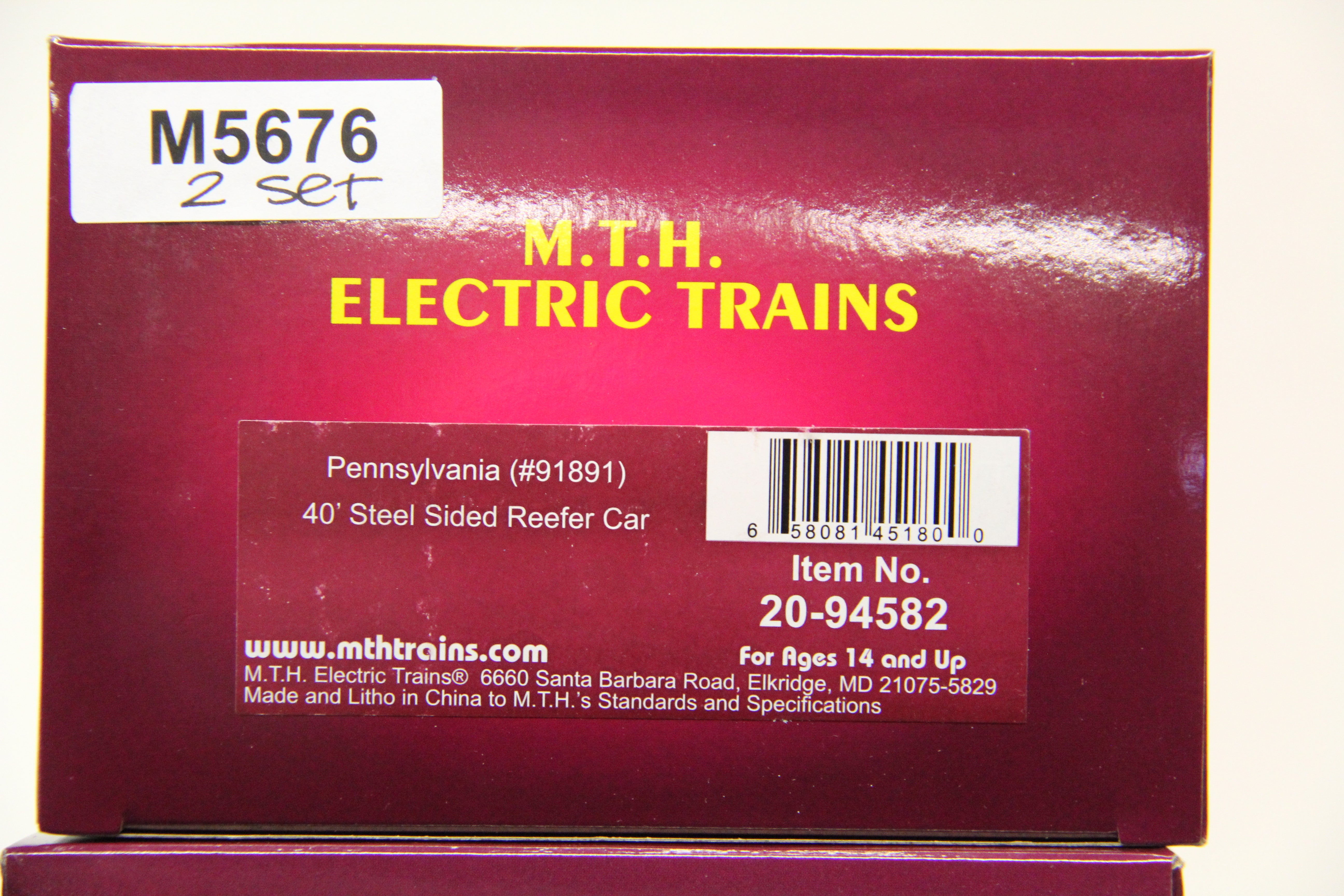 MTH 20-94582 Pennsylvania 40' Steel Sided Reefer Car-2 Car Set-Second hand-M5676