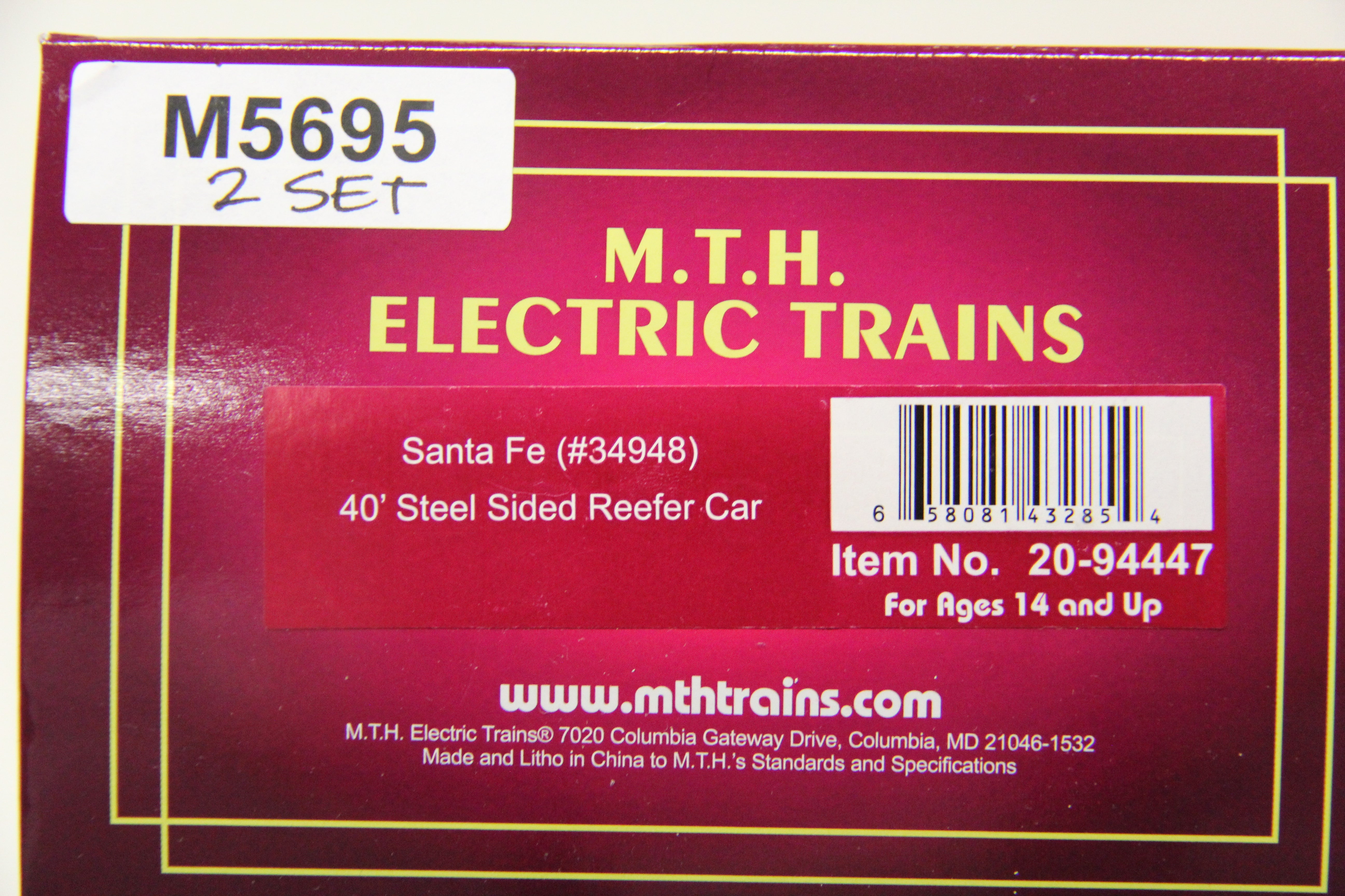 MTH 20-94447 Santa Fe 40' Steel Sided Reefer Car-2 Car Set-Second hand-M5695