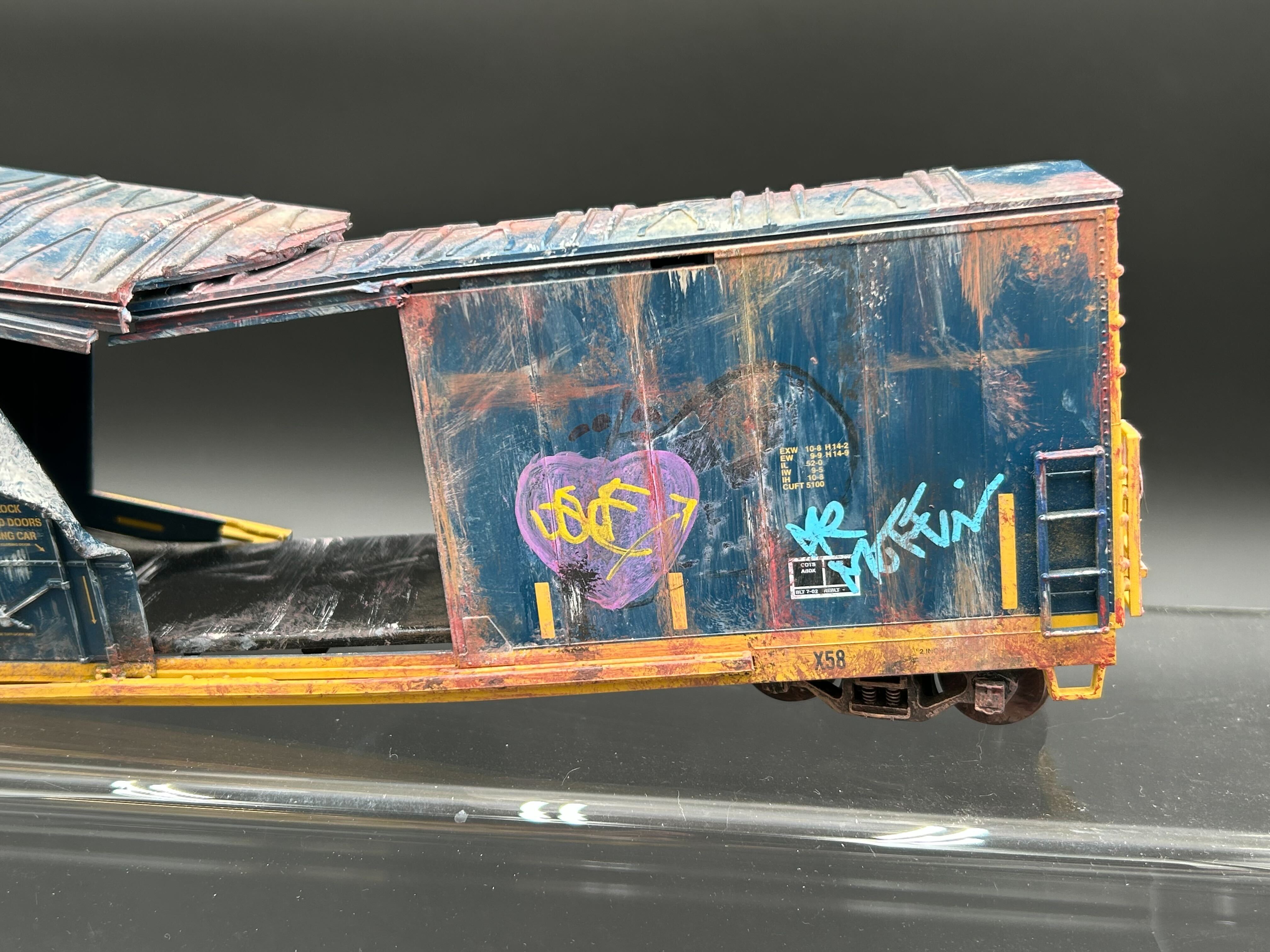 CUSTOM MTH 30-74830 CSX 50' Double Door Plugged Boxcar #361308 Train Wreck Weathered Box Car with Graffiti-Second hand-M7448 - MrMuffin'sTrains