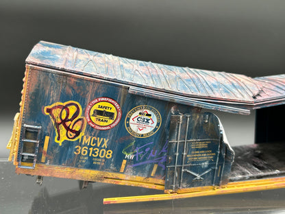 CUSTOM MTH 30-74830 CSX 50' Double Door Plugged Boxcar #361308 Train Wreck Weathered Box Car with Graffiti-Second hand-M7448 - MrMuffin'sTrains