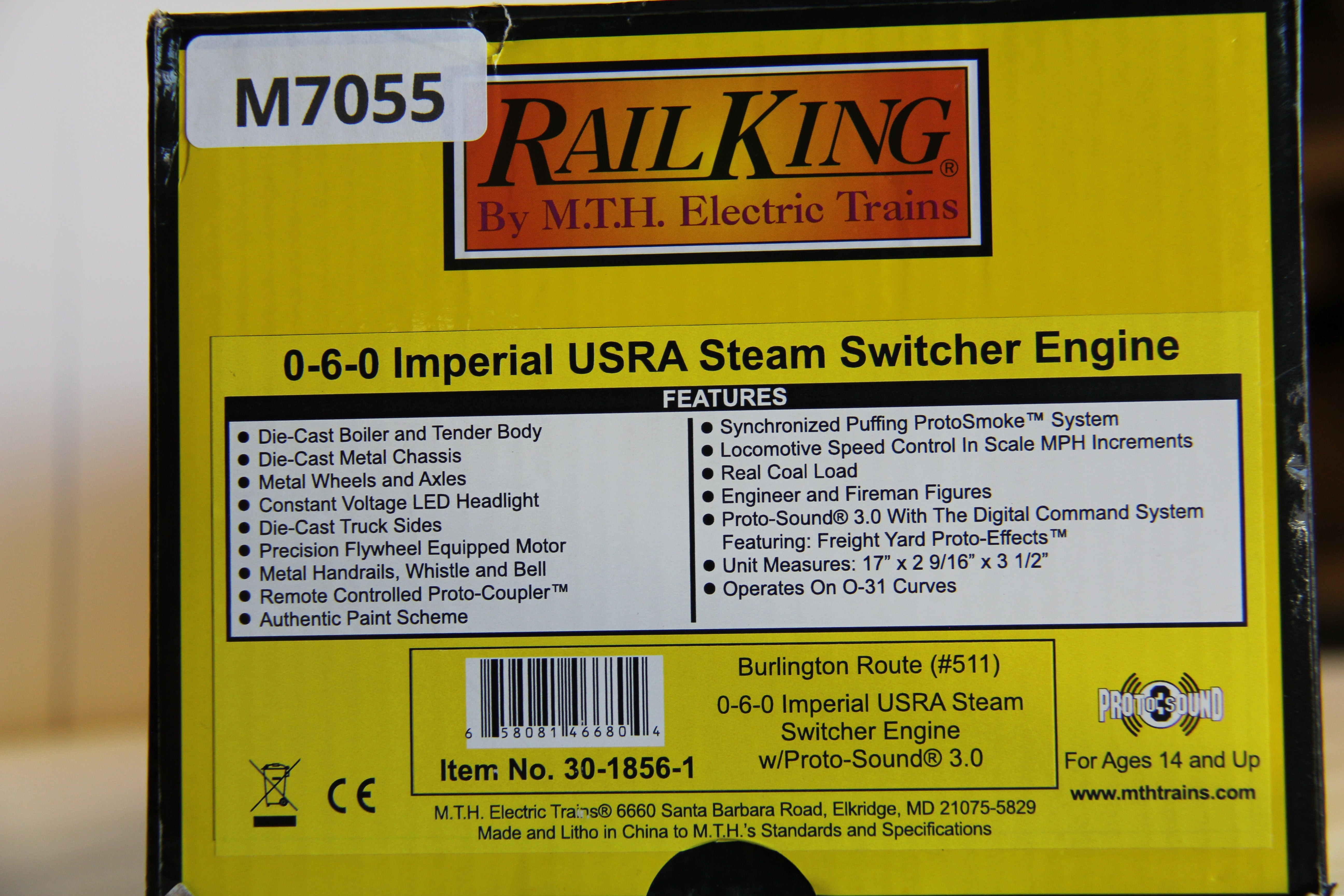 Rail King 30-1856-1 Burlington Route 0-6-0 Imperial USRA Steam Switcher Engine #511-Second hand-M7055