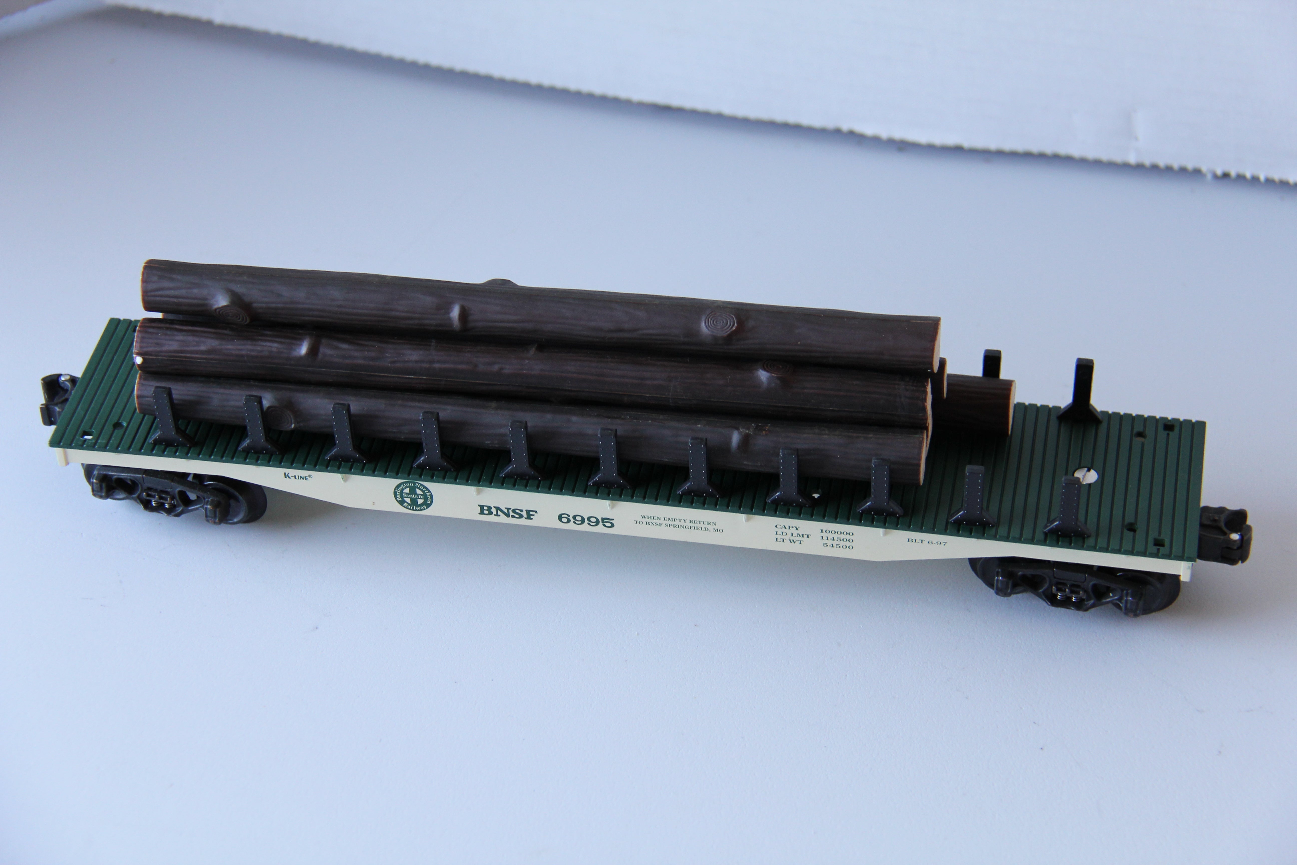 K-Line K652-101 BNSF Flat Car with Log Load-Second hand-M2678
