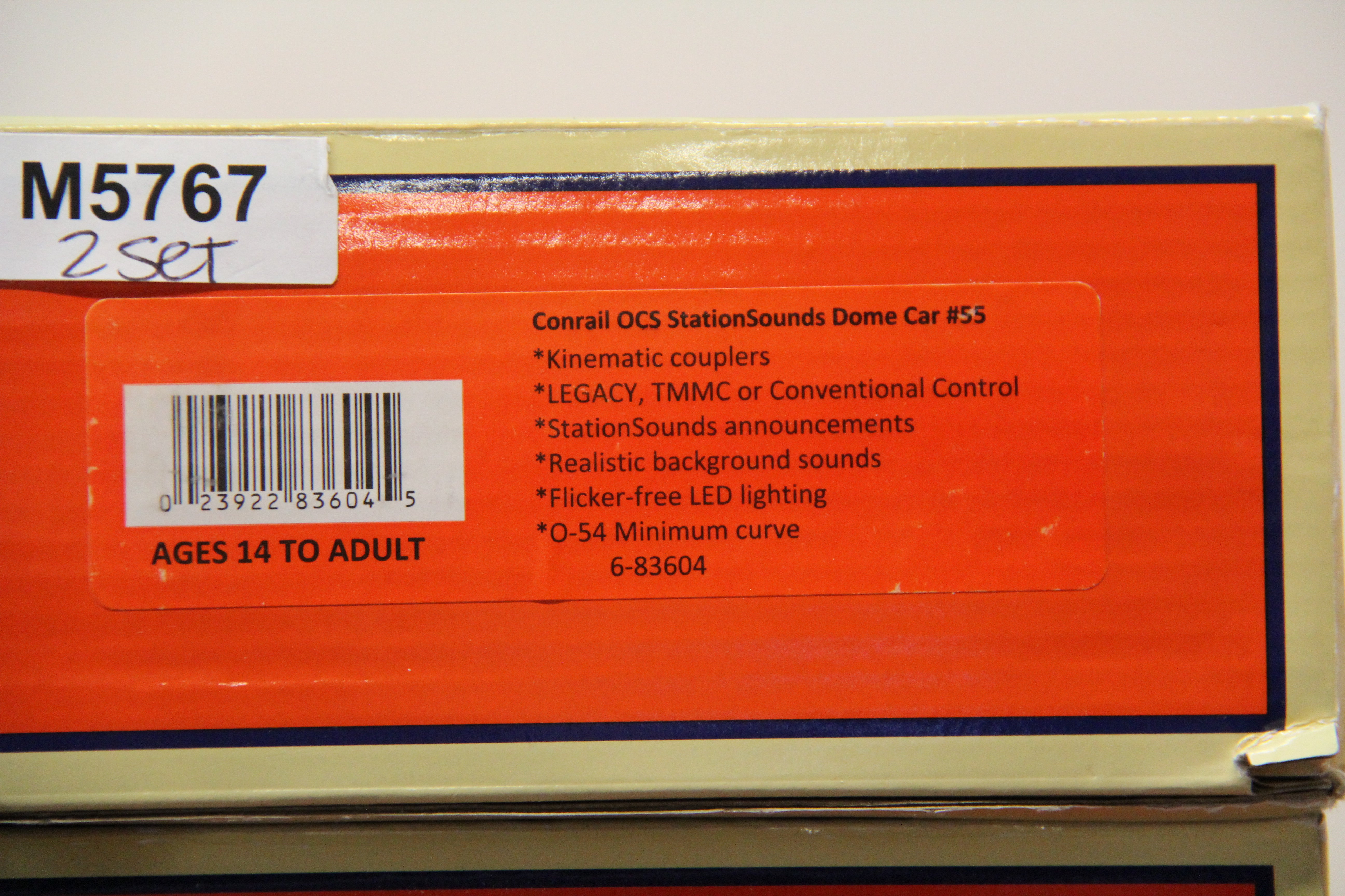 Lionel 6-83604 Conrail OCS Station Sounds 21" Dome Car #55 & 6-84229 Conrail OCS 21" Theatre Car #9-2 Set-Second hand-M5767