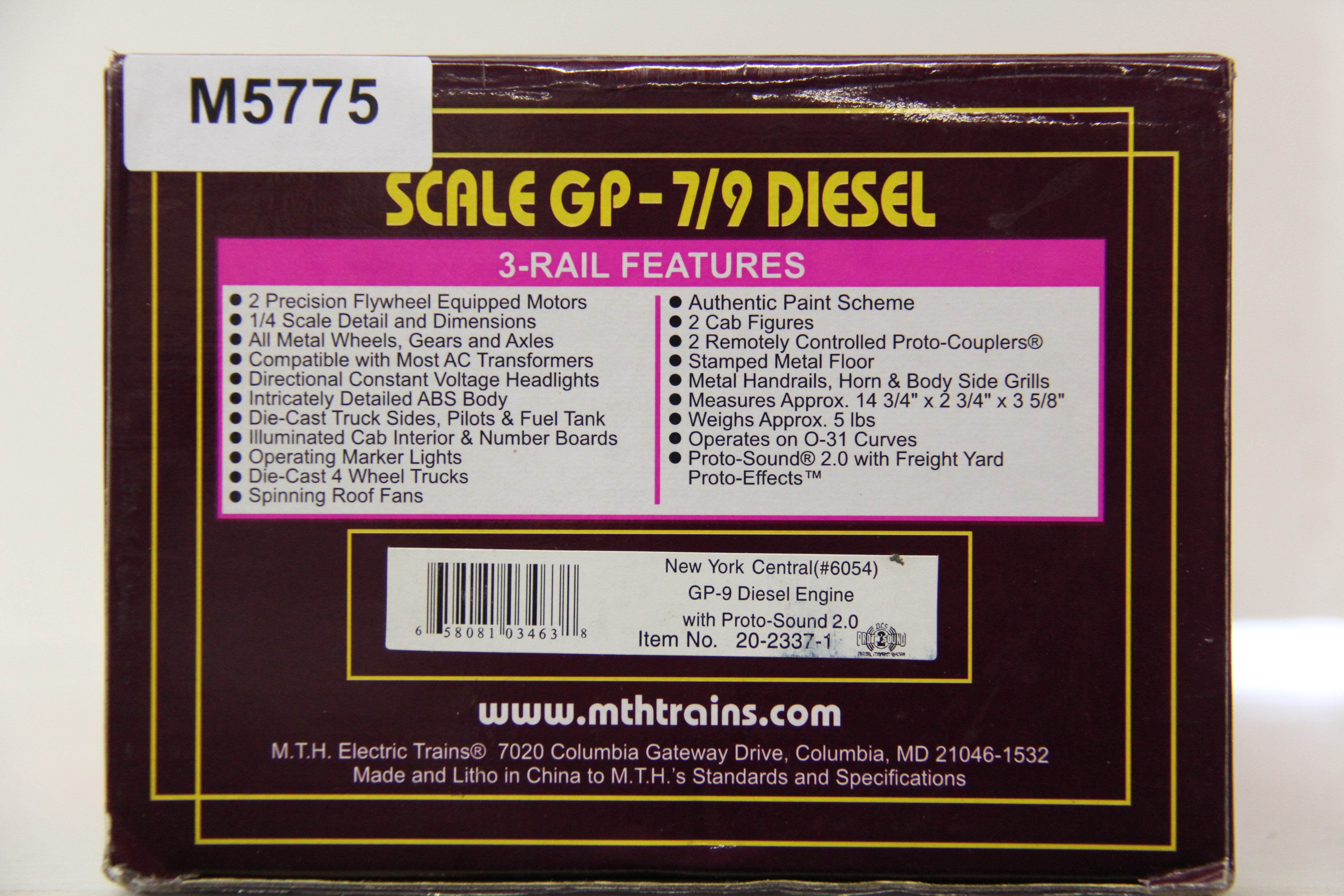 MTH 20-2337-1 New York Central #6054 GP-9 Diesel-Second hand-M5775