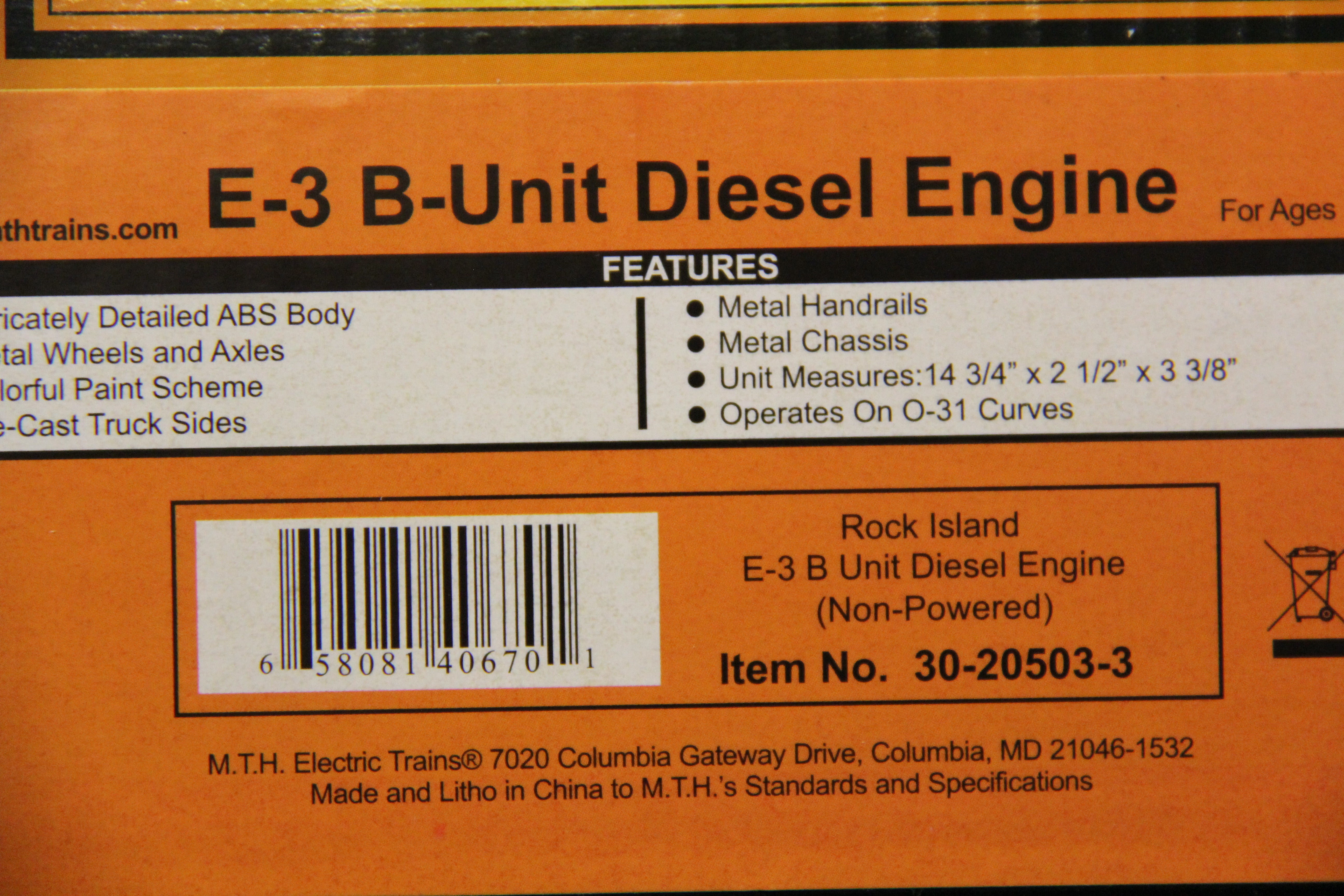 Rail King 30-20503-1 & 30-20503-3 (Non Powered) Rock Island E-3 ABA Diesel Engine Set-Second hand-M5786