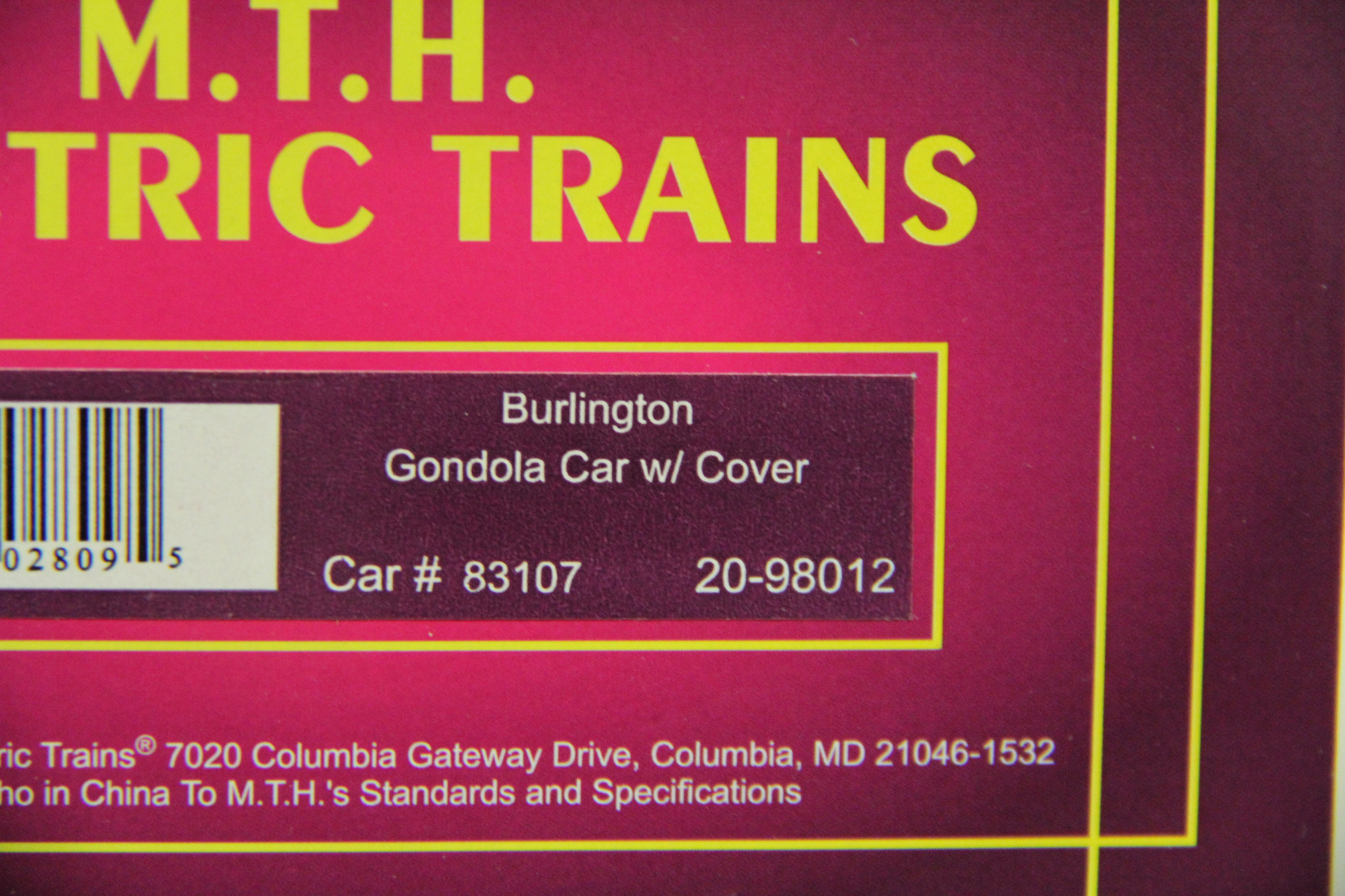 MTH 20-98012 Burlington Gondola Car w/ Cover-Second hand-M5829