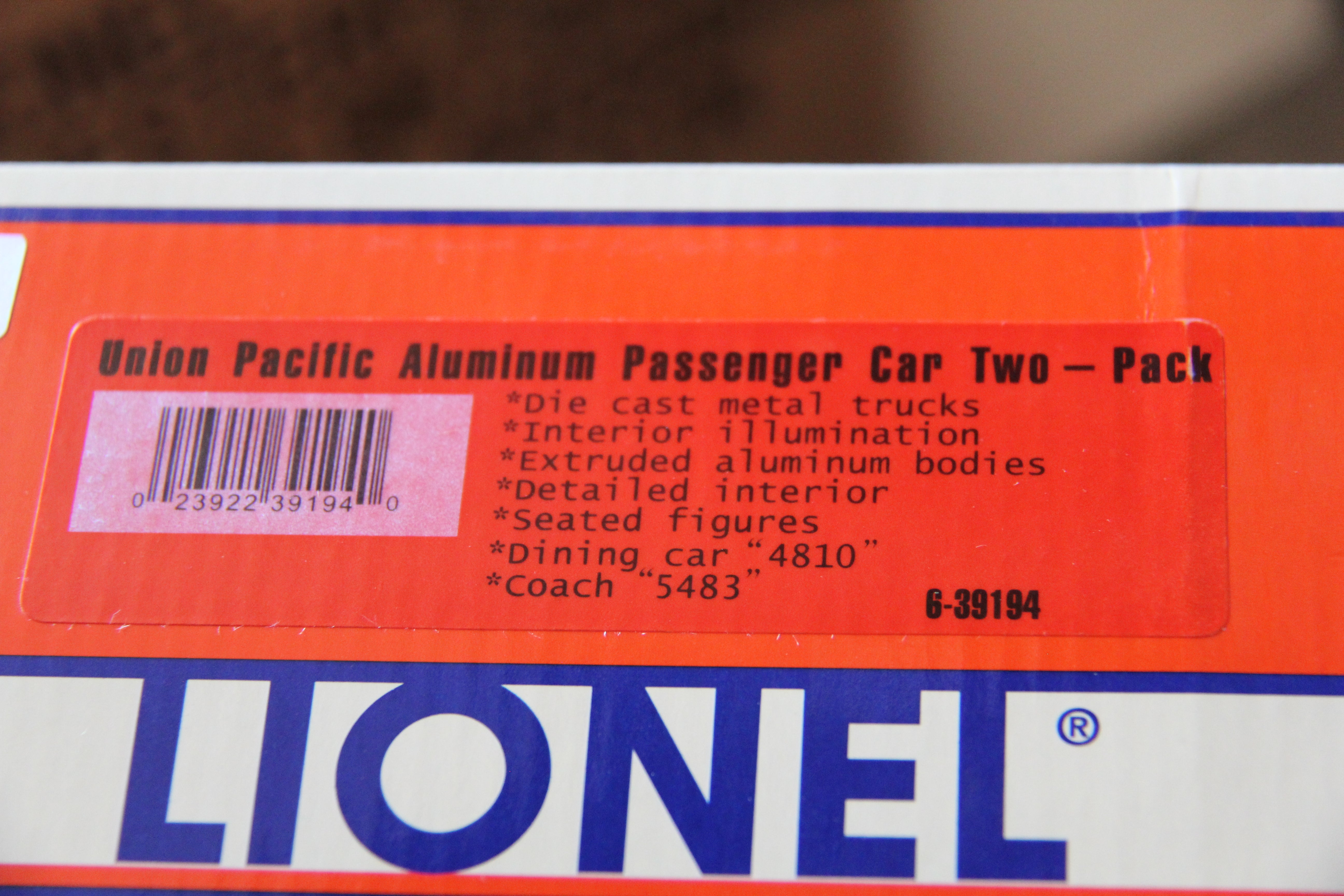 Lionel 6-39194 Union Pacific Aluminum Passenger Car 2 Pack-Second hand-M2907