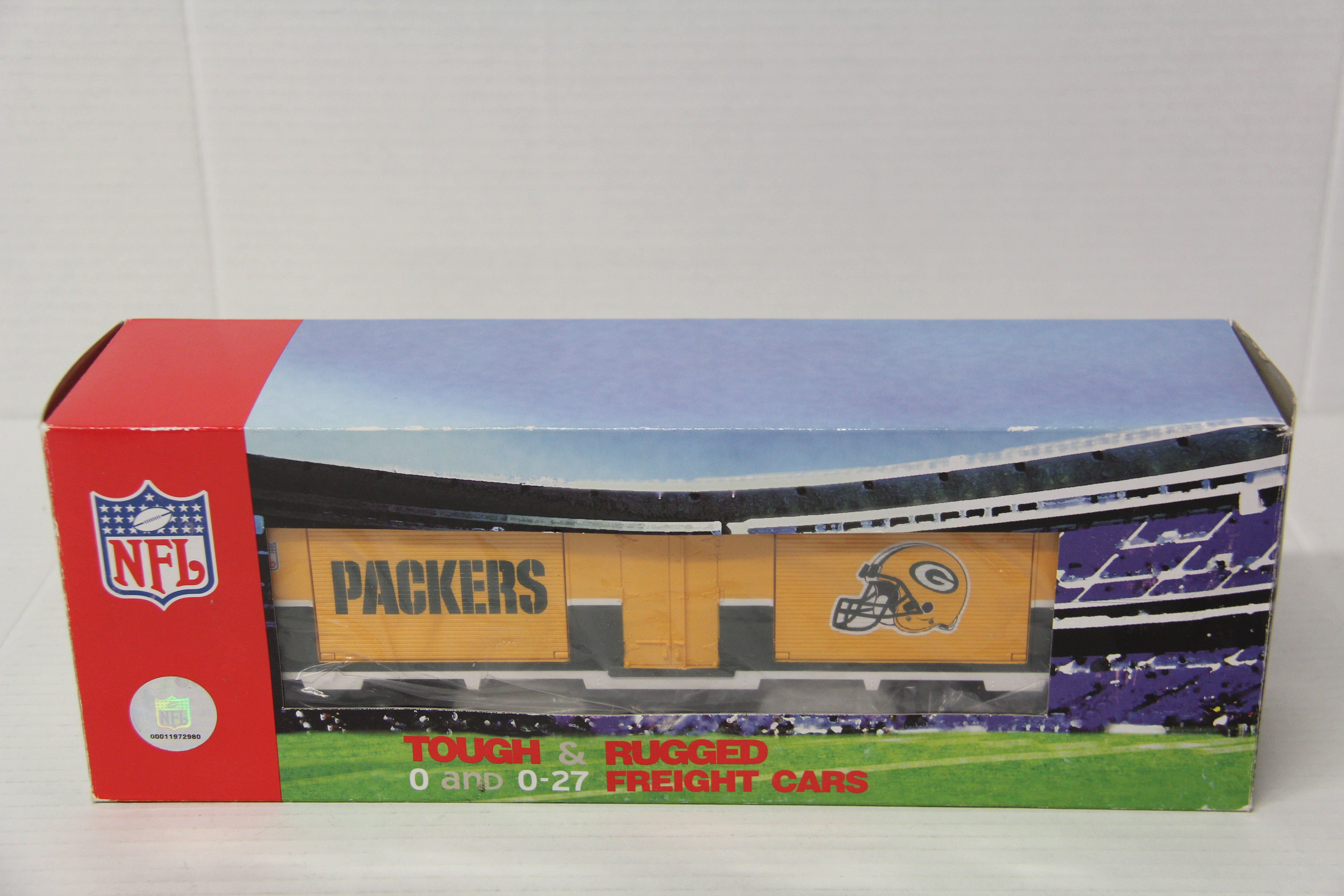 Rail King 30-74285 NFL Green Bay Packers 40' Window Box Car w/ Ridell Helmets-Second hand-M7108