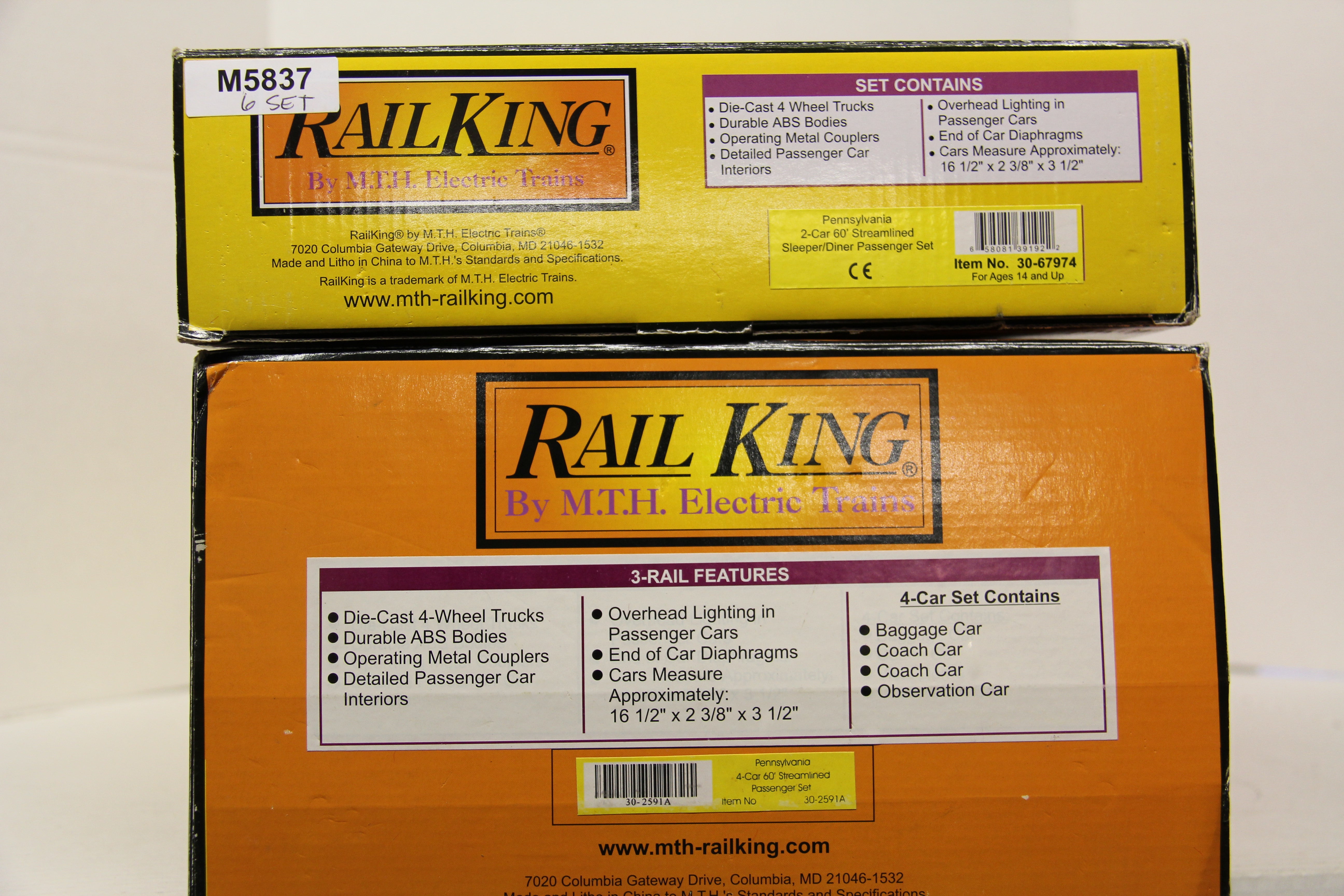 Rail King 30-2591A & 30-67974 Pennsylvania 60' Streamlined Passenger 6 Car Set-Second hand-M5837