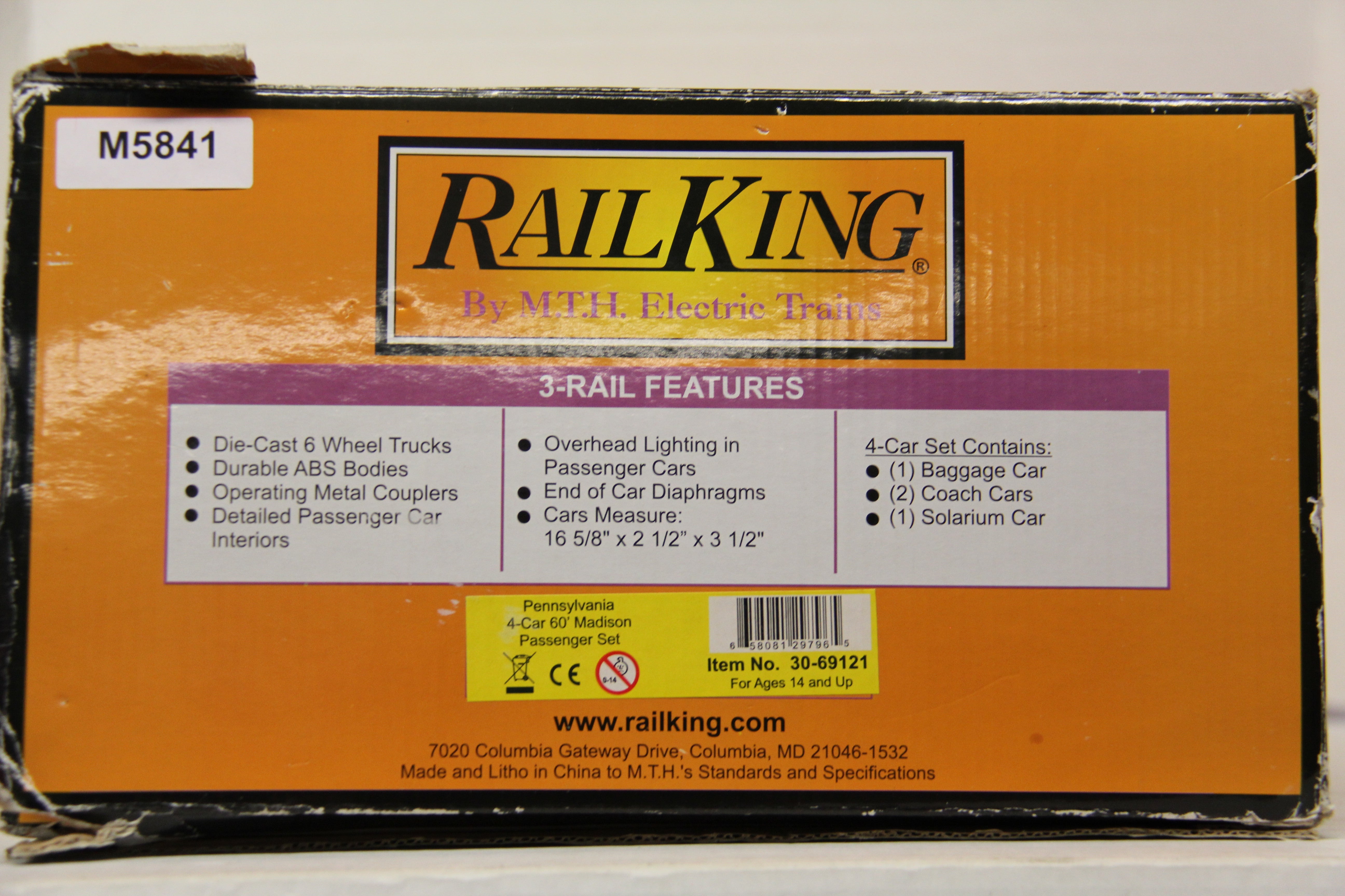 Rail King 30-69121 Pennsylvania 60' Madison Passenger 4 Car Set-Second hand-M5841