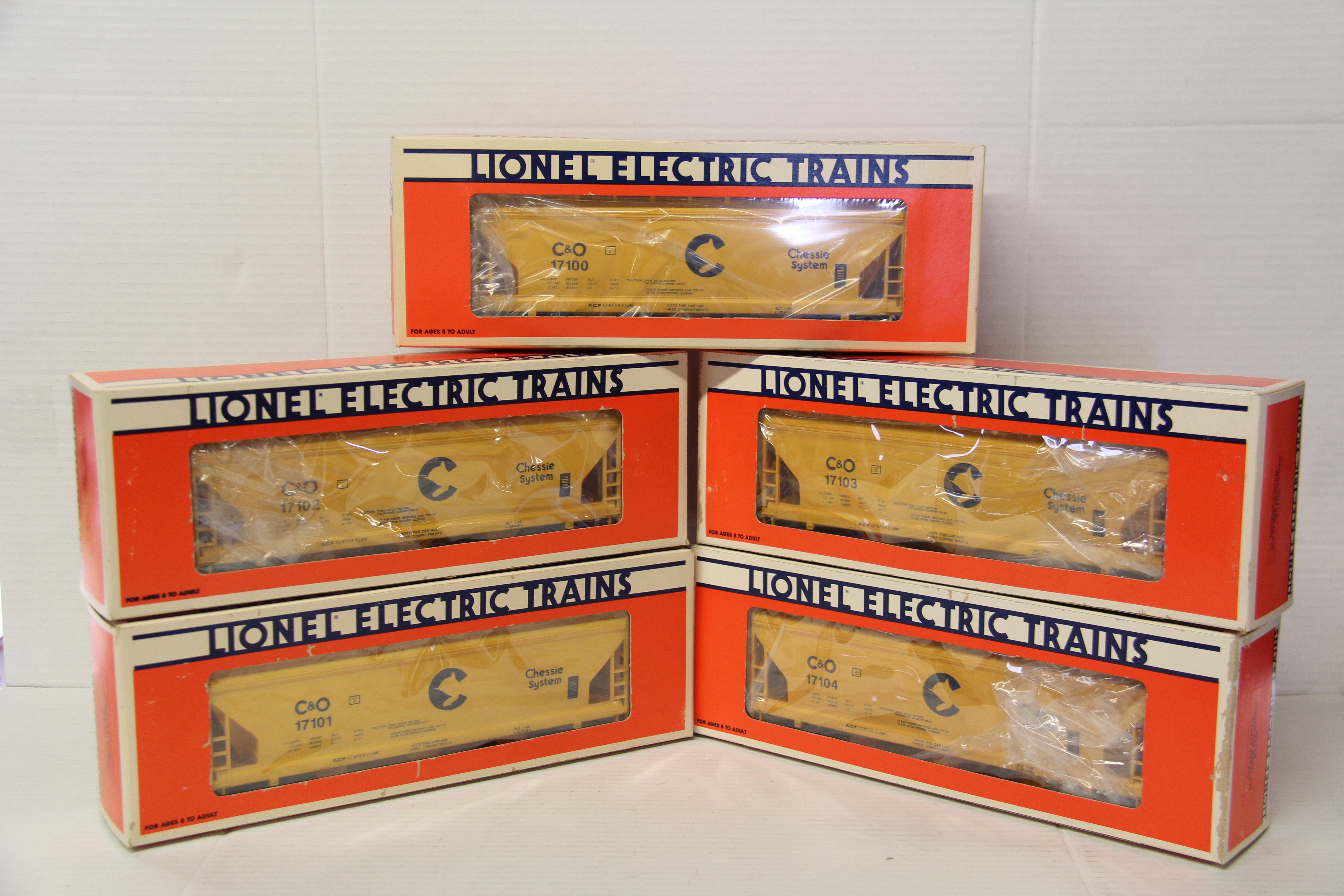 Lionel 6-17100, 01, 02, 03, 04, 05 Chessie System ACF Three Bay Hopper 5 Set-Second hand-M7132