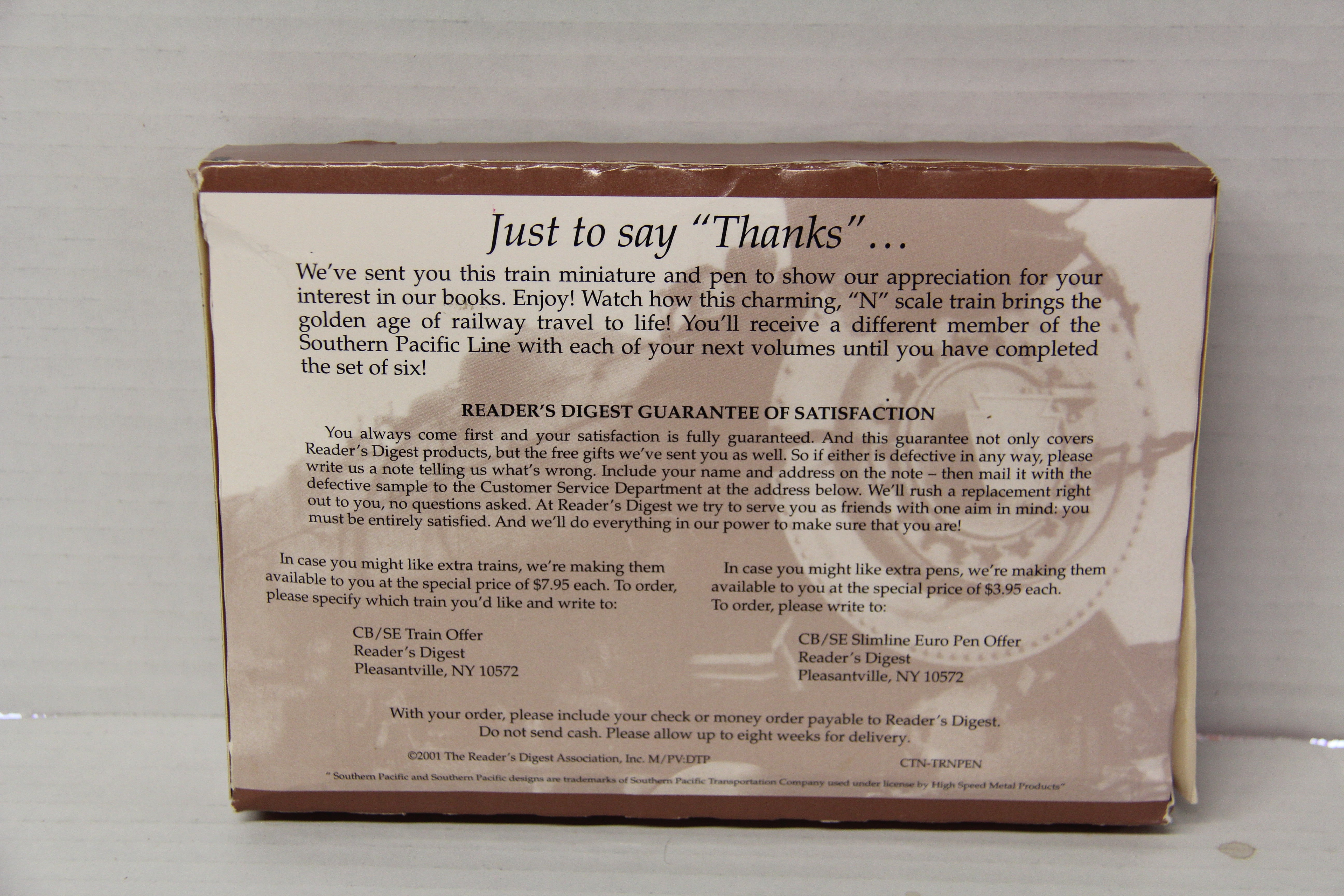 2001 Reader's Digest Southern Pacific Locomotive #9725 & Pen Gift Set-Second hand-M7134